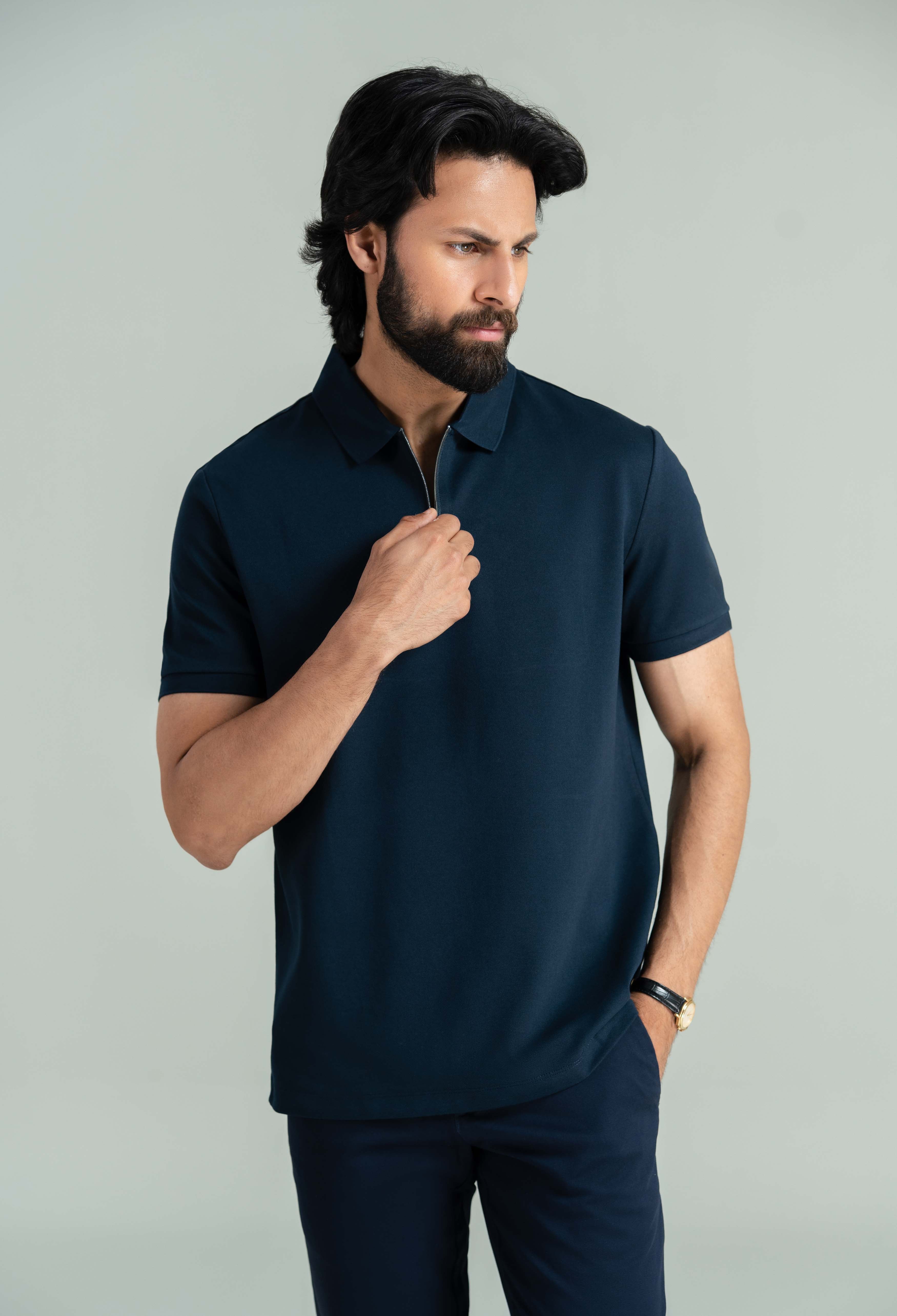 Deep Navy Zip Styled Polo - Image 3