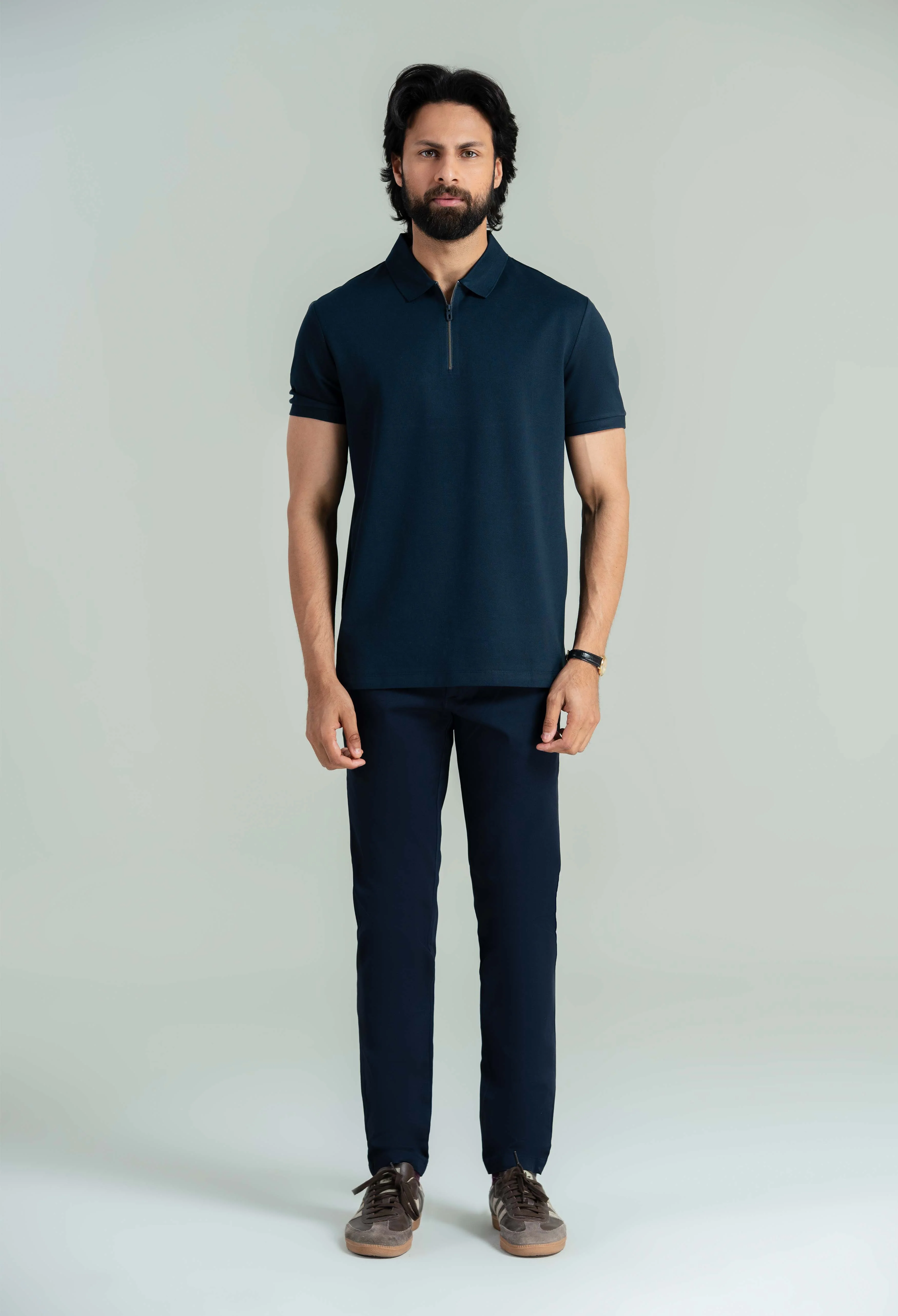 Deep Navy Zip Styled Polo - Image 5