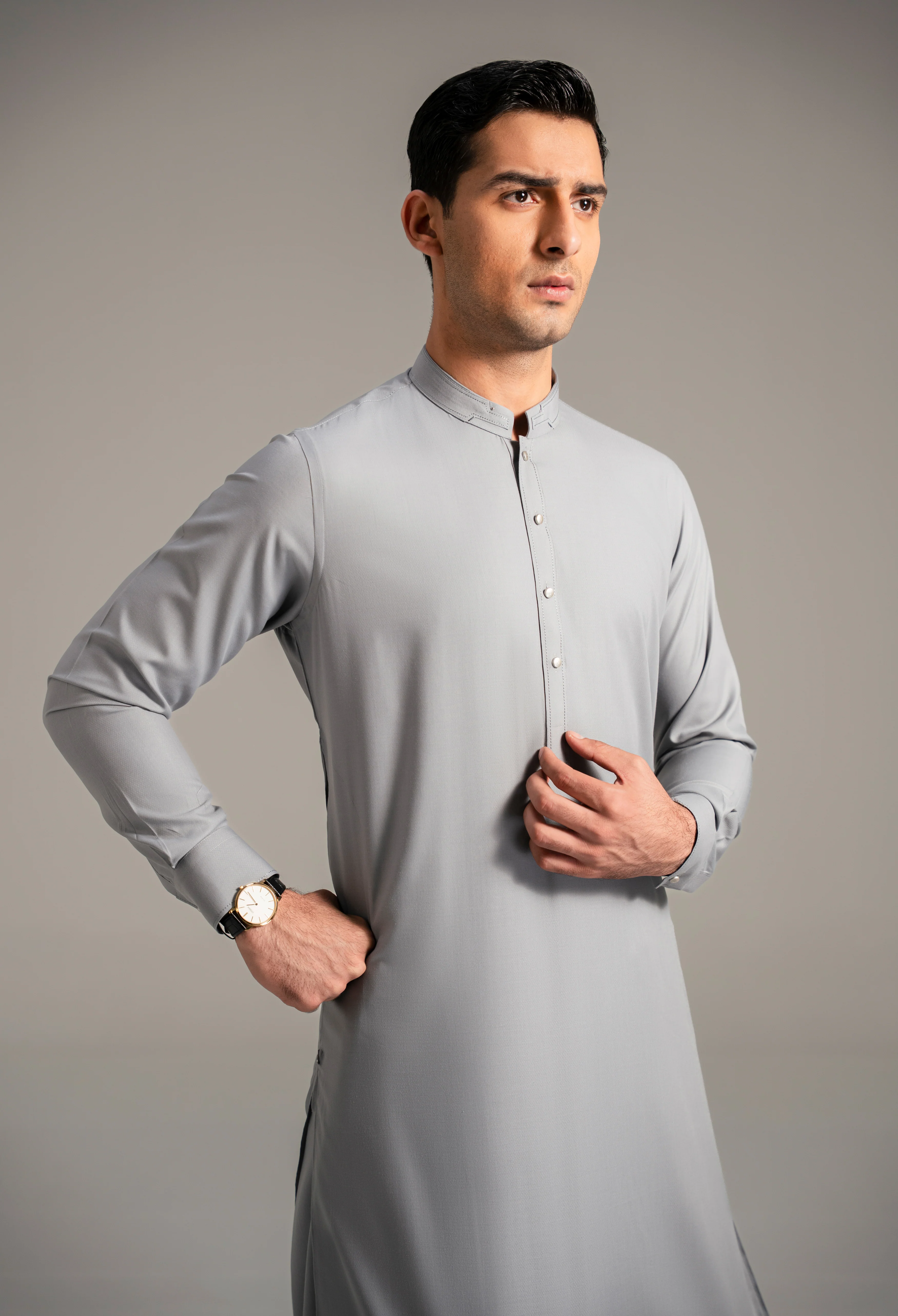 Dolphin Grey Detailing Kameez Shalwar - Image 3