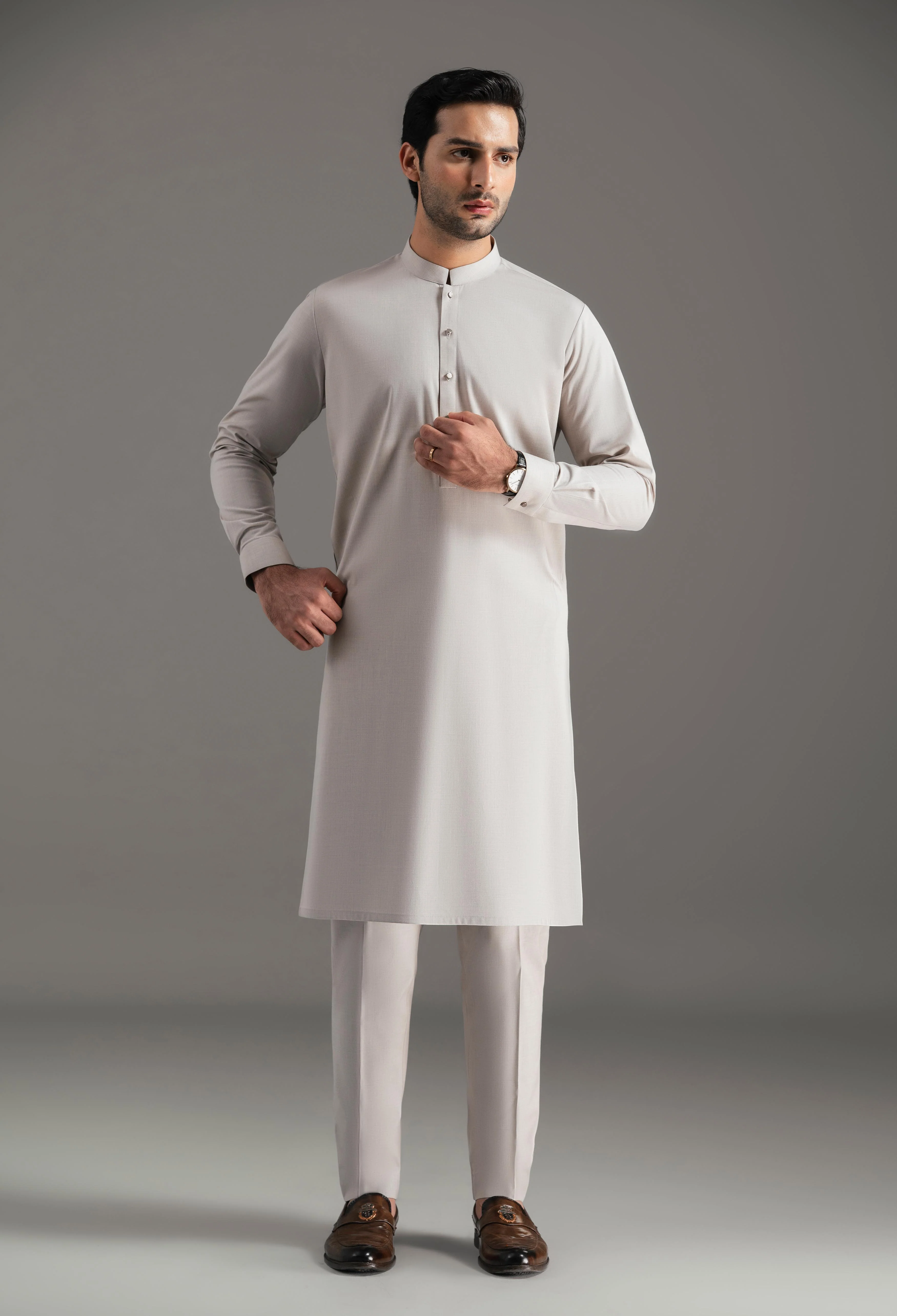 Dusty Beige Blended Kurta Pajama - Image 3