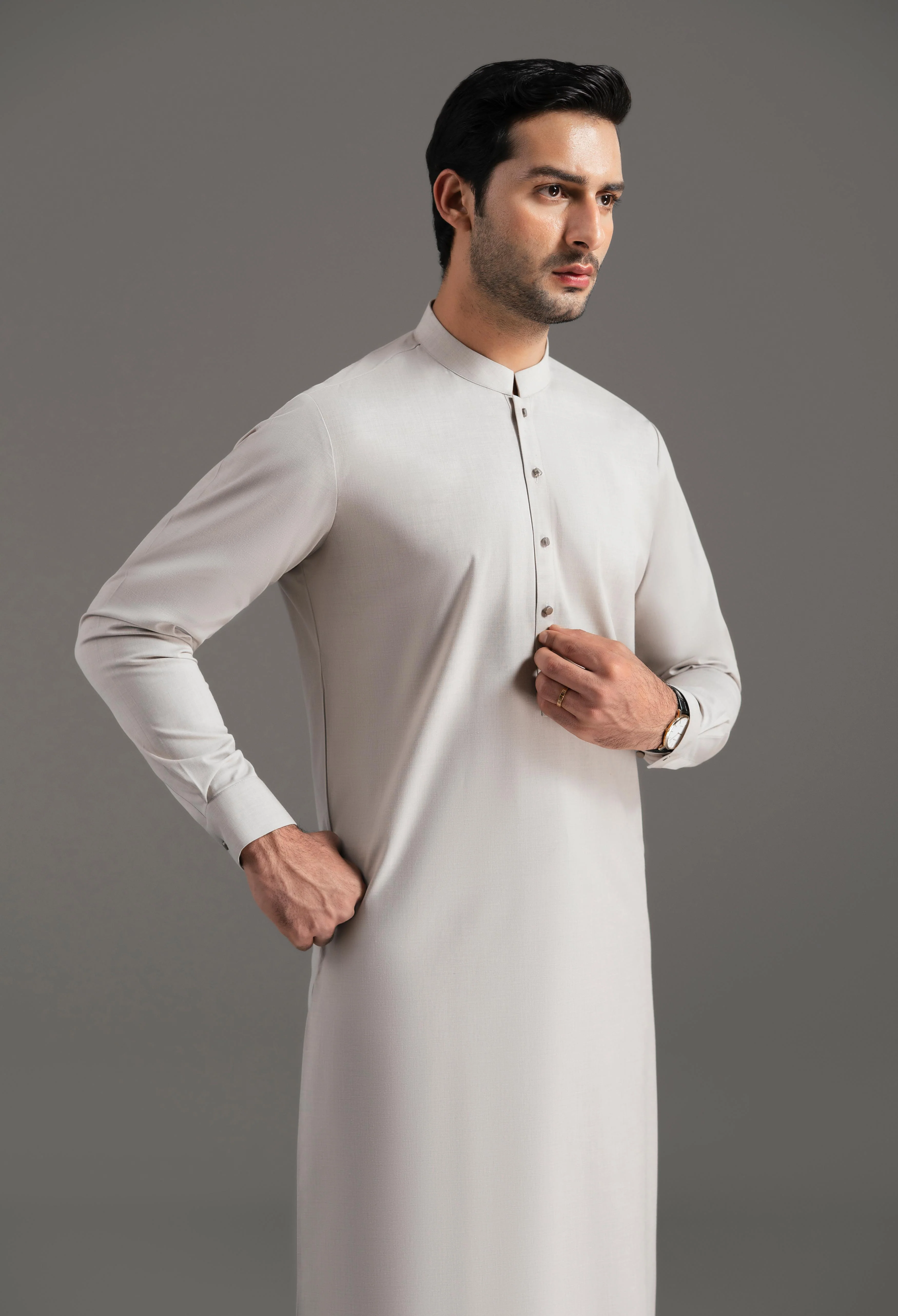 Dusty Beige Blended Kurta Pajama - Image 4