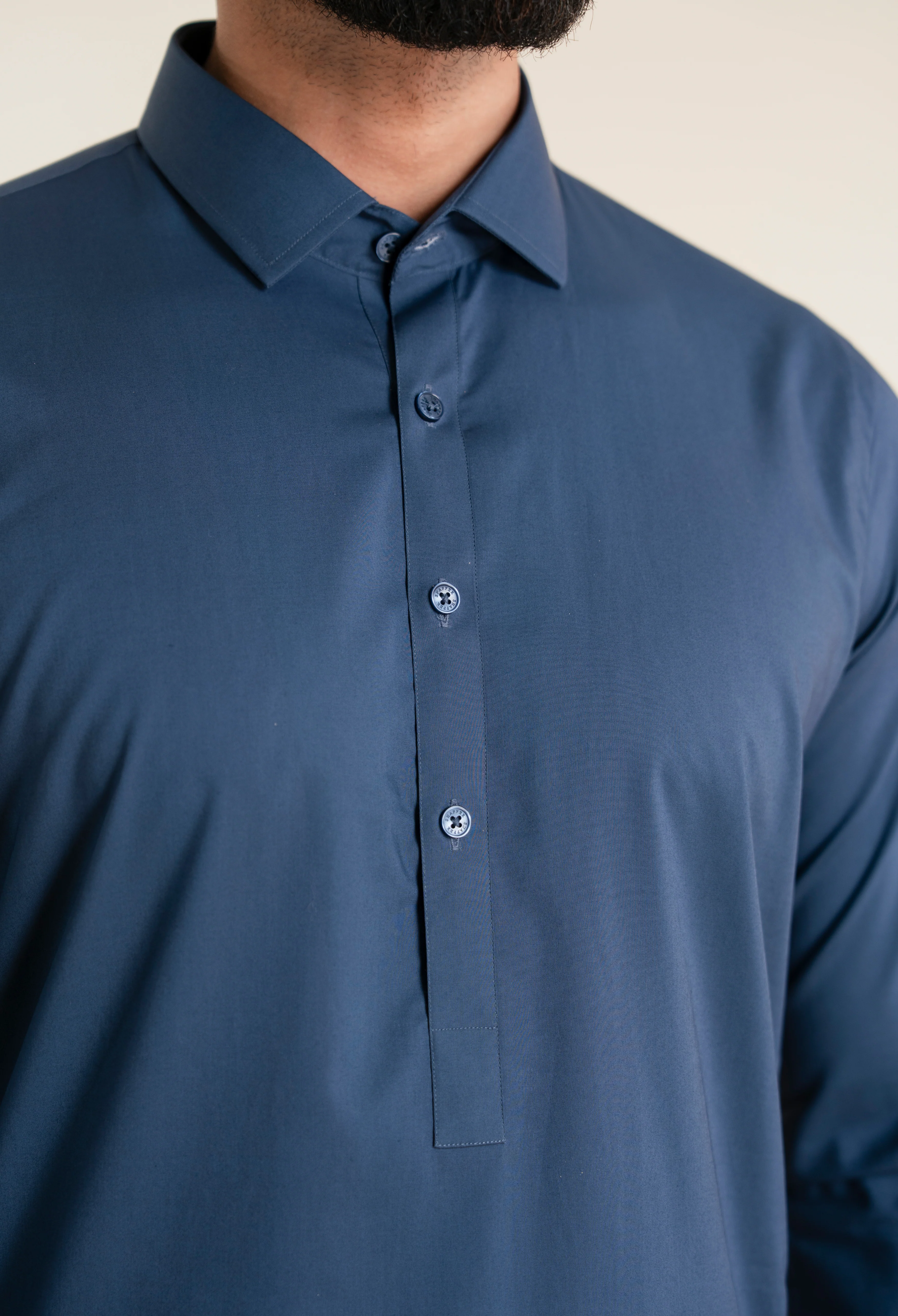 Egyption Blue Cotton Kameez Shalwar - Image 3
