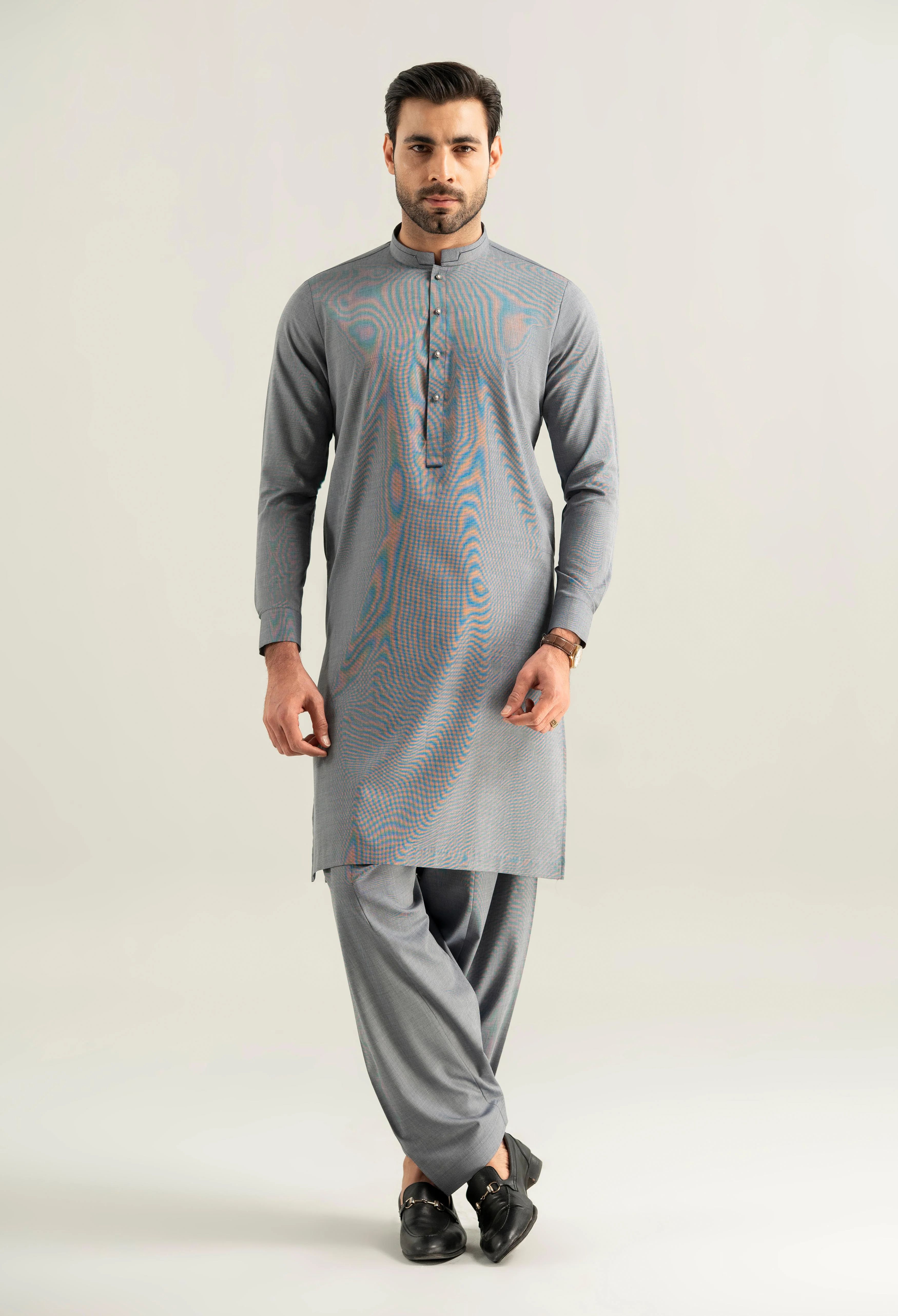 Floral Blue Cotton Kameez Shalwar - Image 3