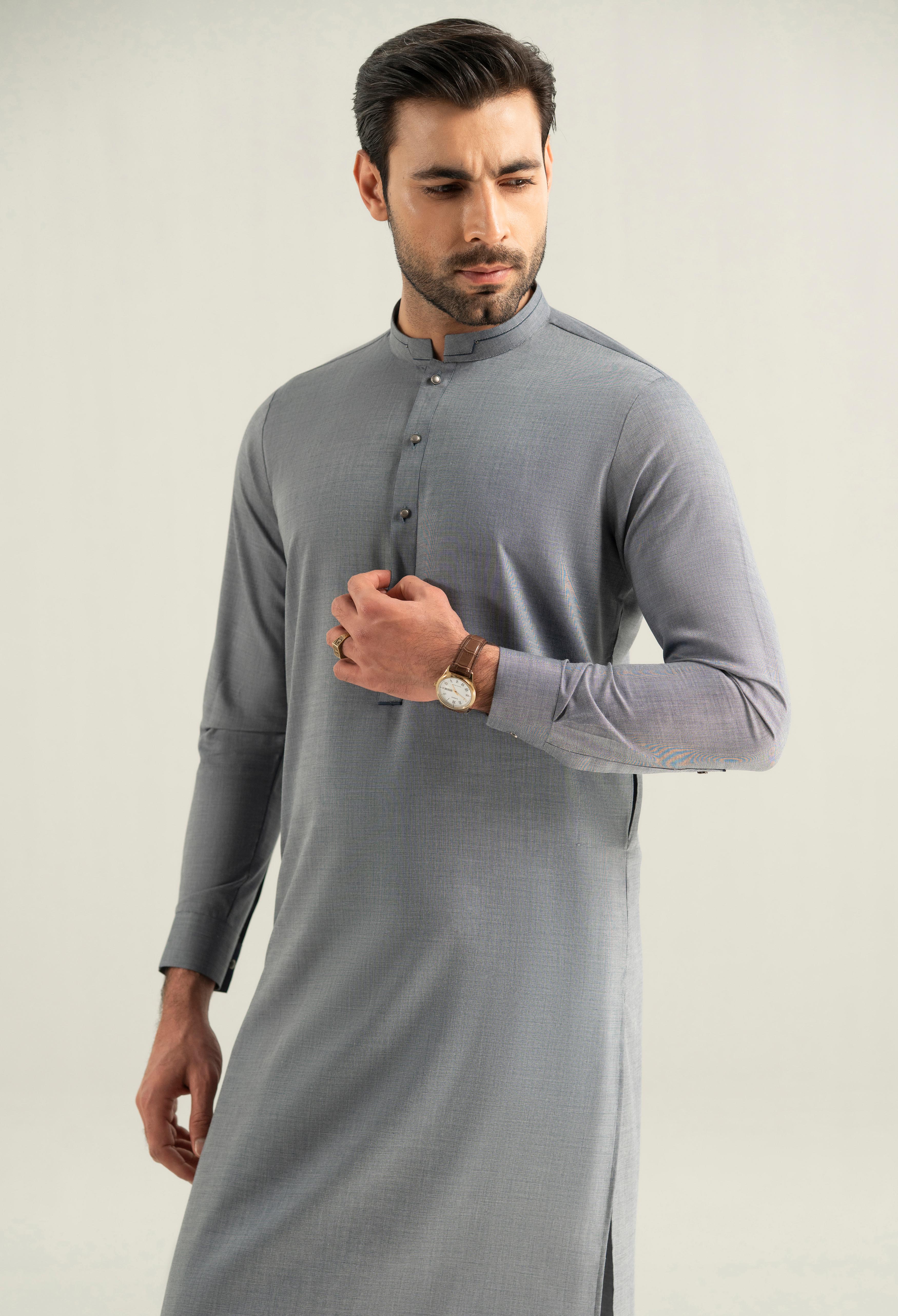 Floral Blue Cotton Kameez Shalwar - Image 4
