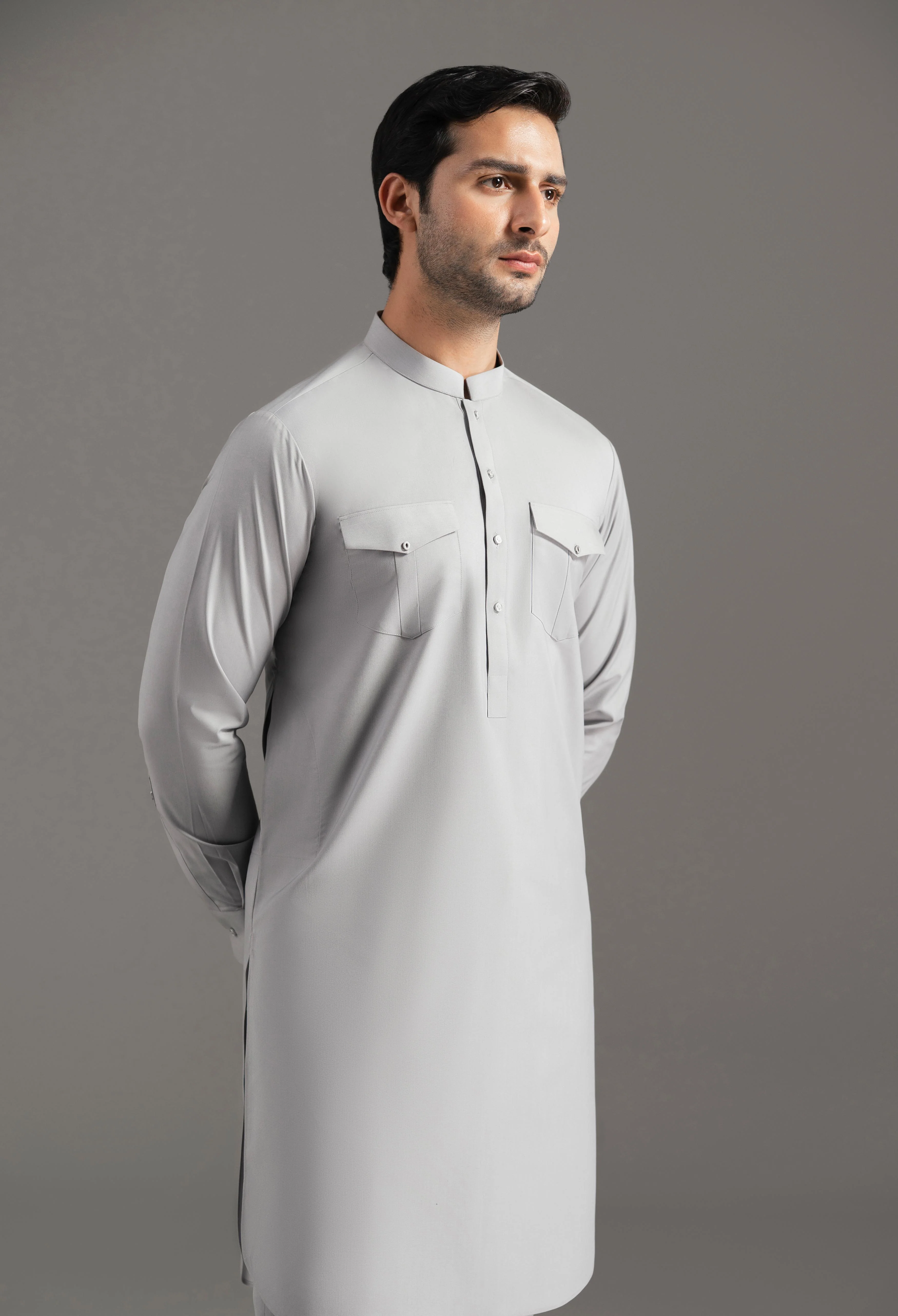 Fossil Grey Blended Kurta Pajama - Image 3