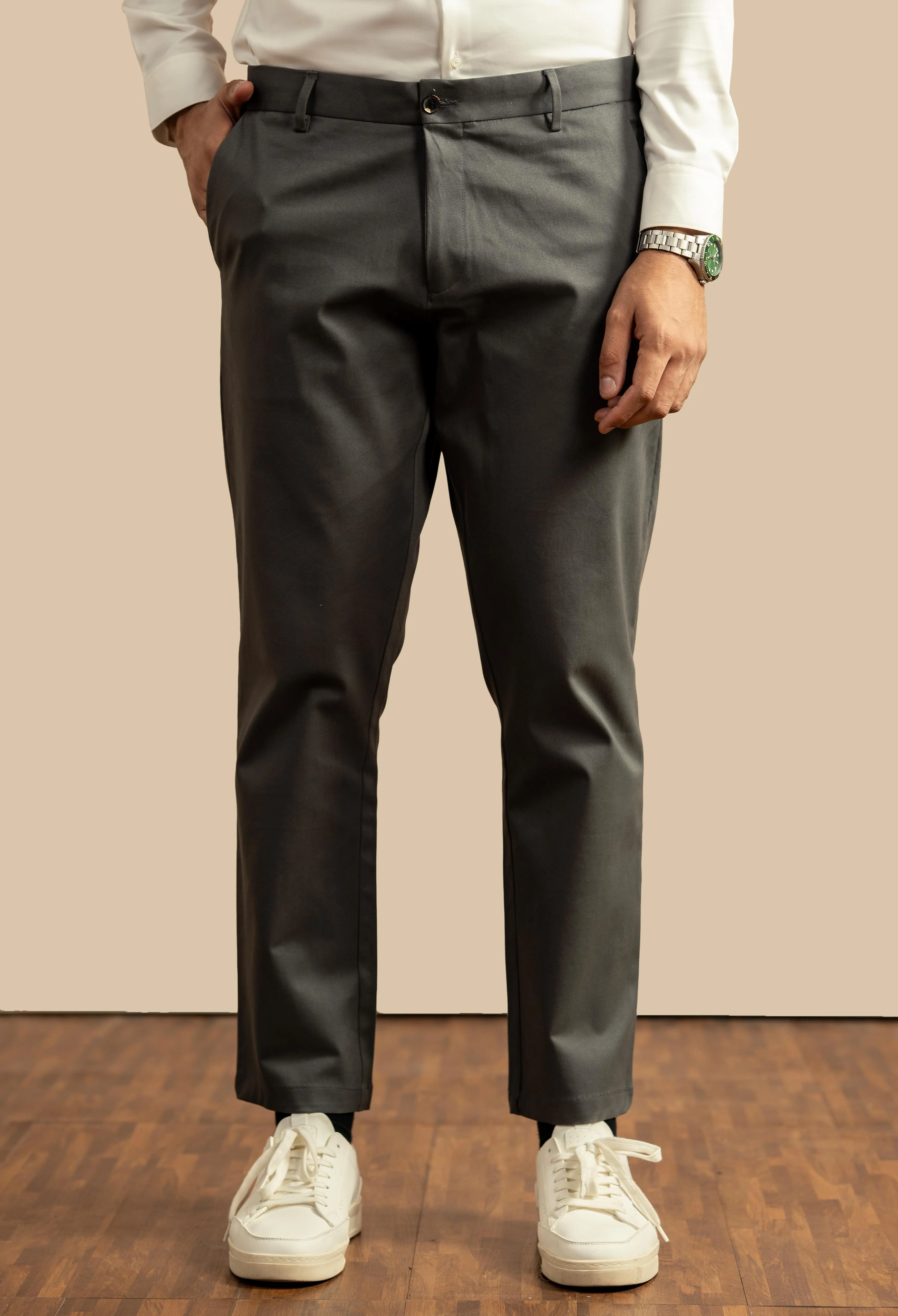 Grey Blue Cotton Trouser - Image 2