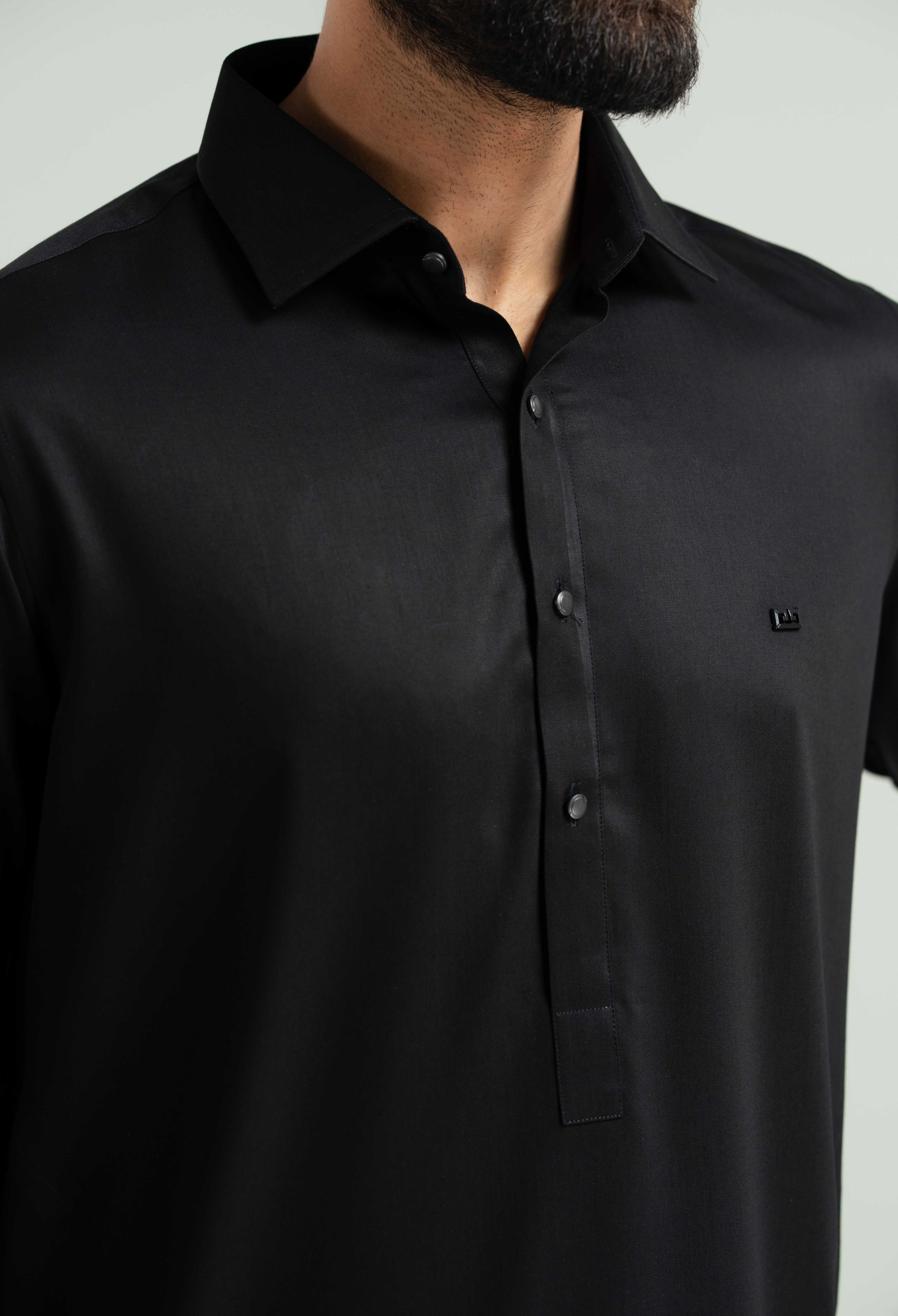 Jet Black Blended Kameez Shalwar - Image 2