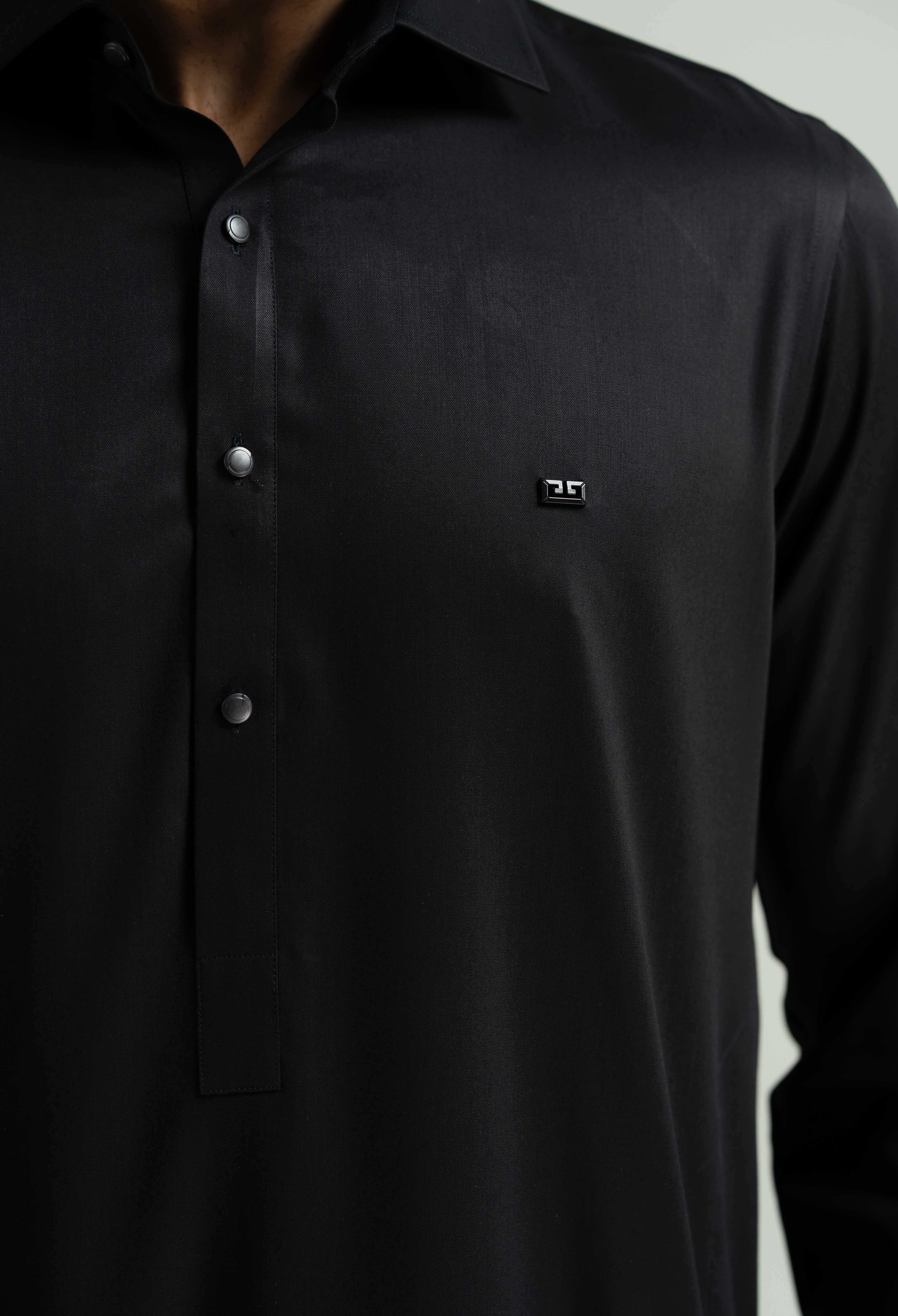 Jet Black Blended Kameez Shalwar - Image 3