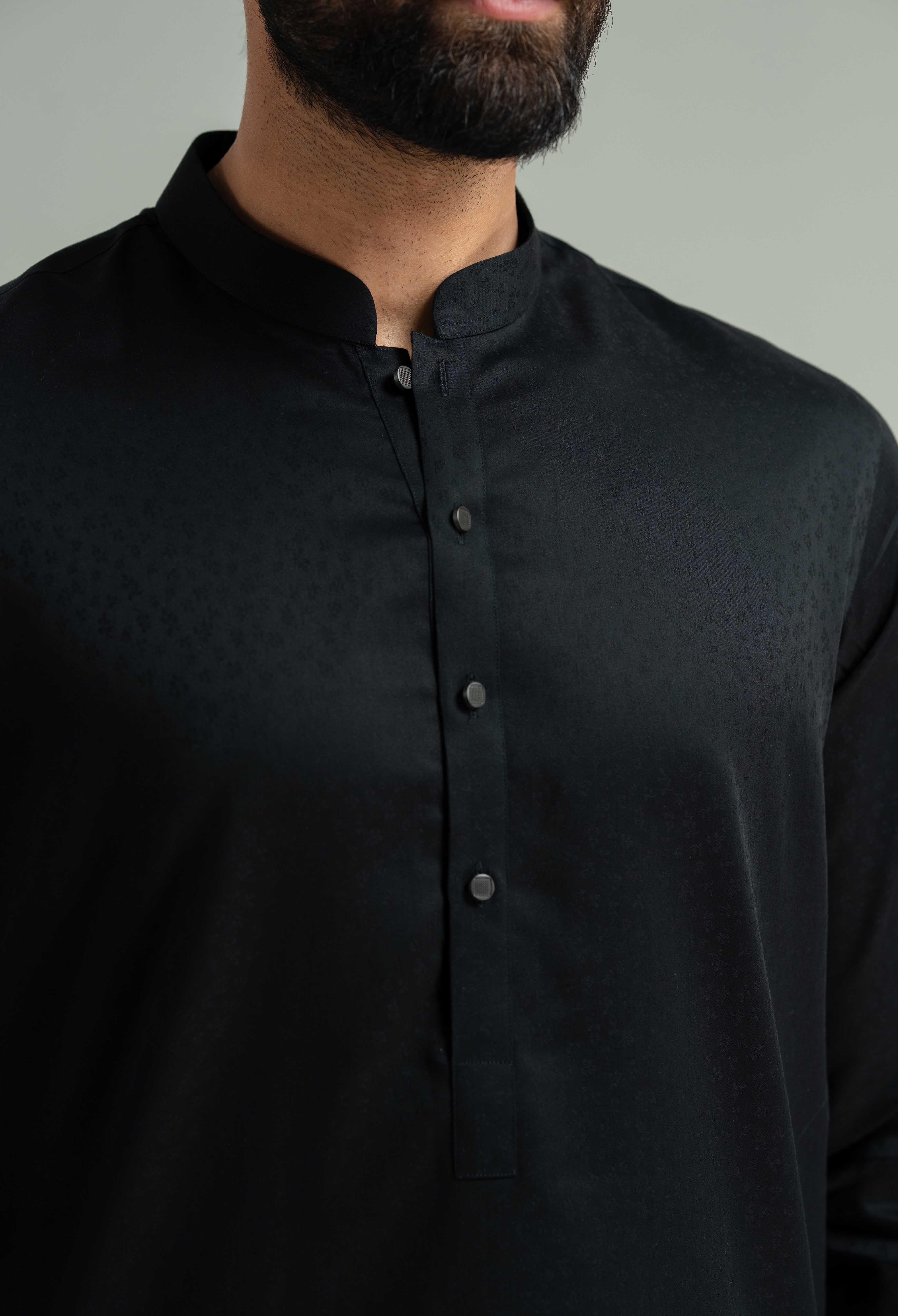 Jet Black Cotton Kameez Shalwar - Image 2