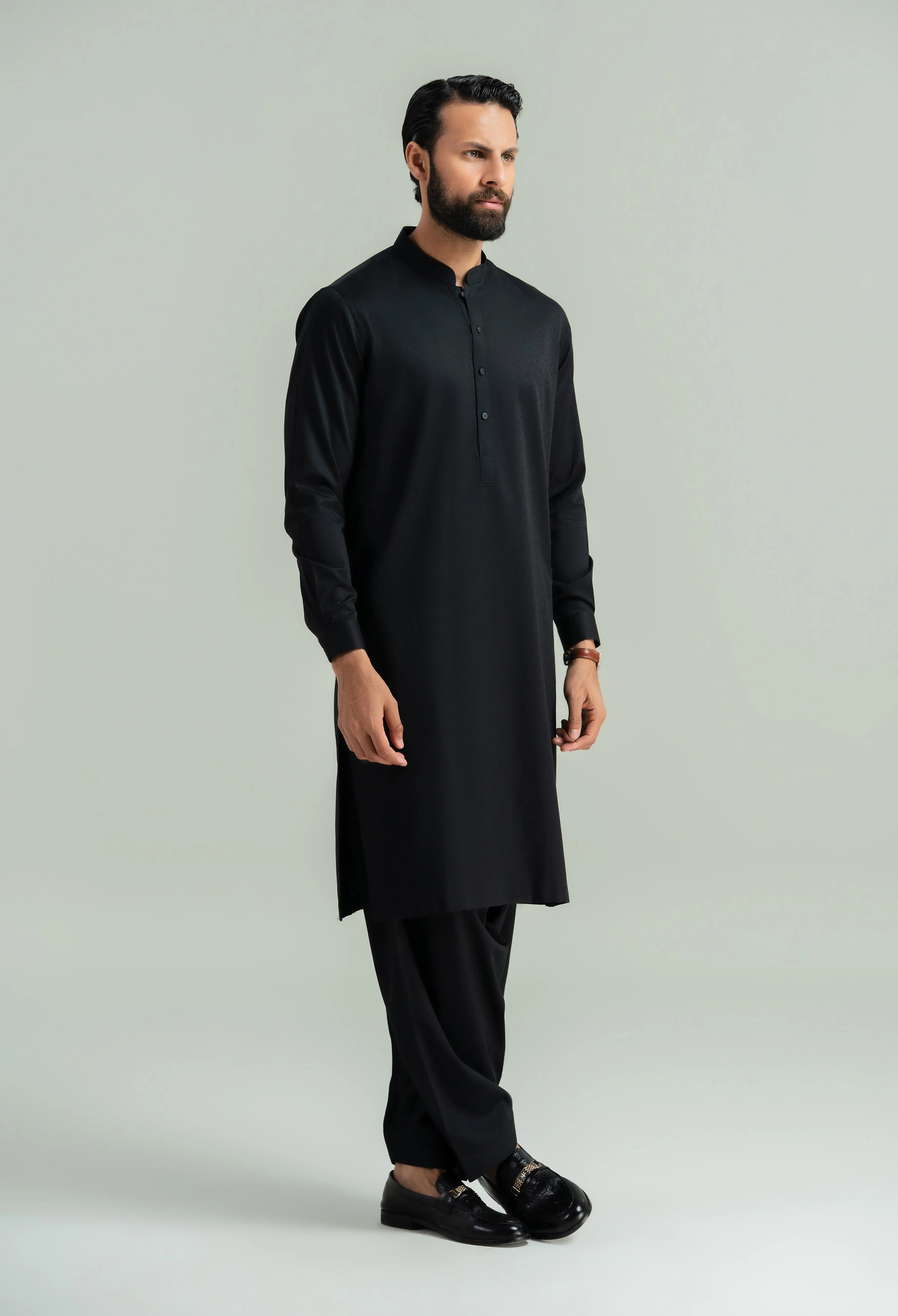 Jet Black Cotton Kameez Shalwar - Image 4