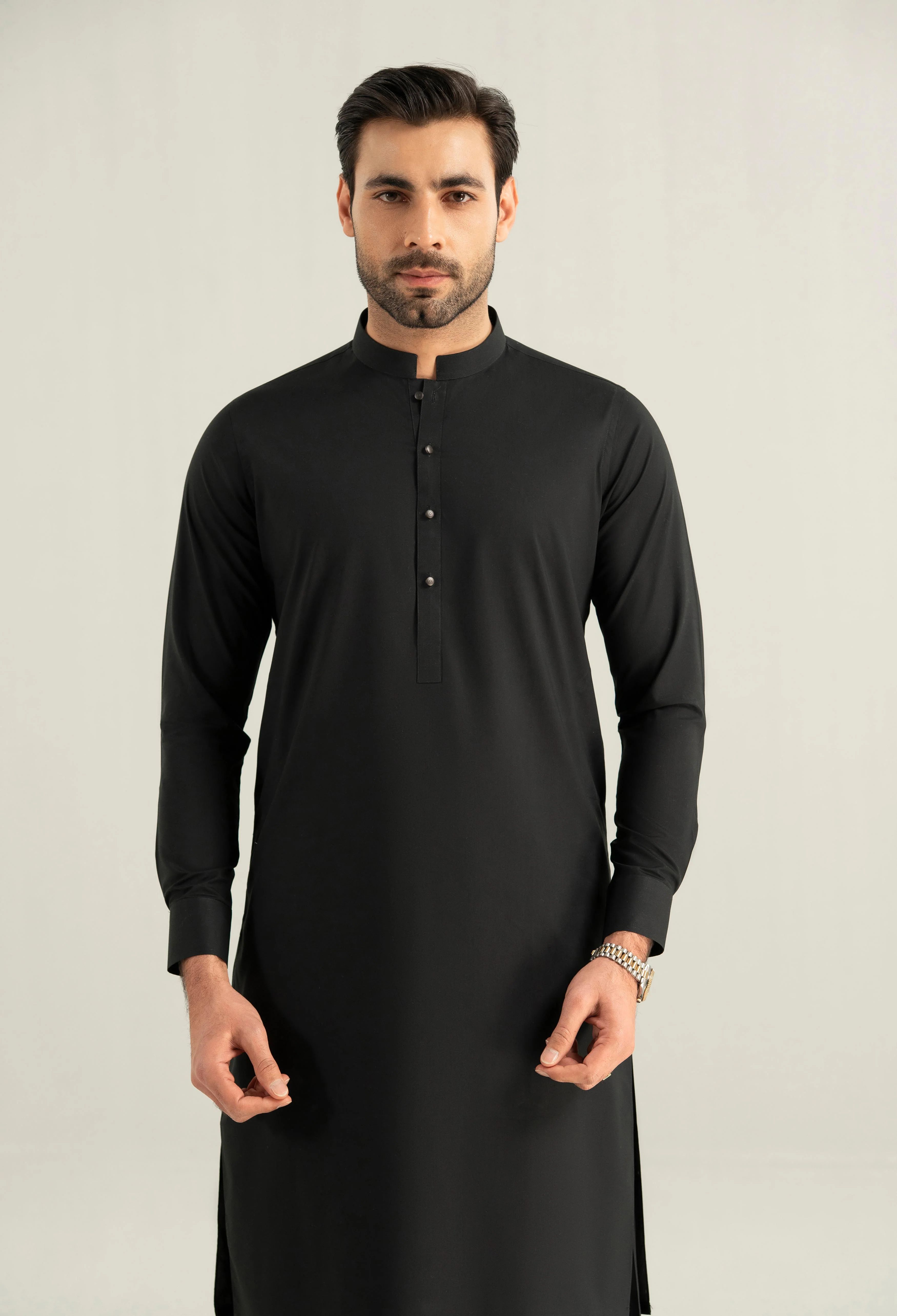 Jet Black Cotton Kameez Shalwar