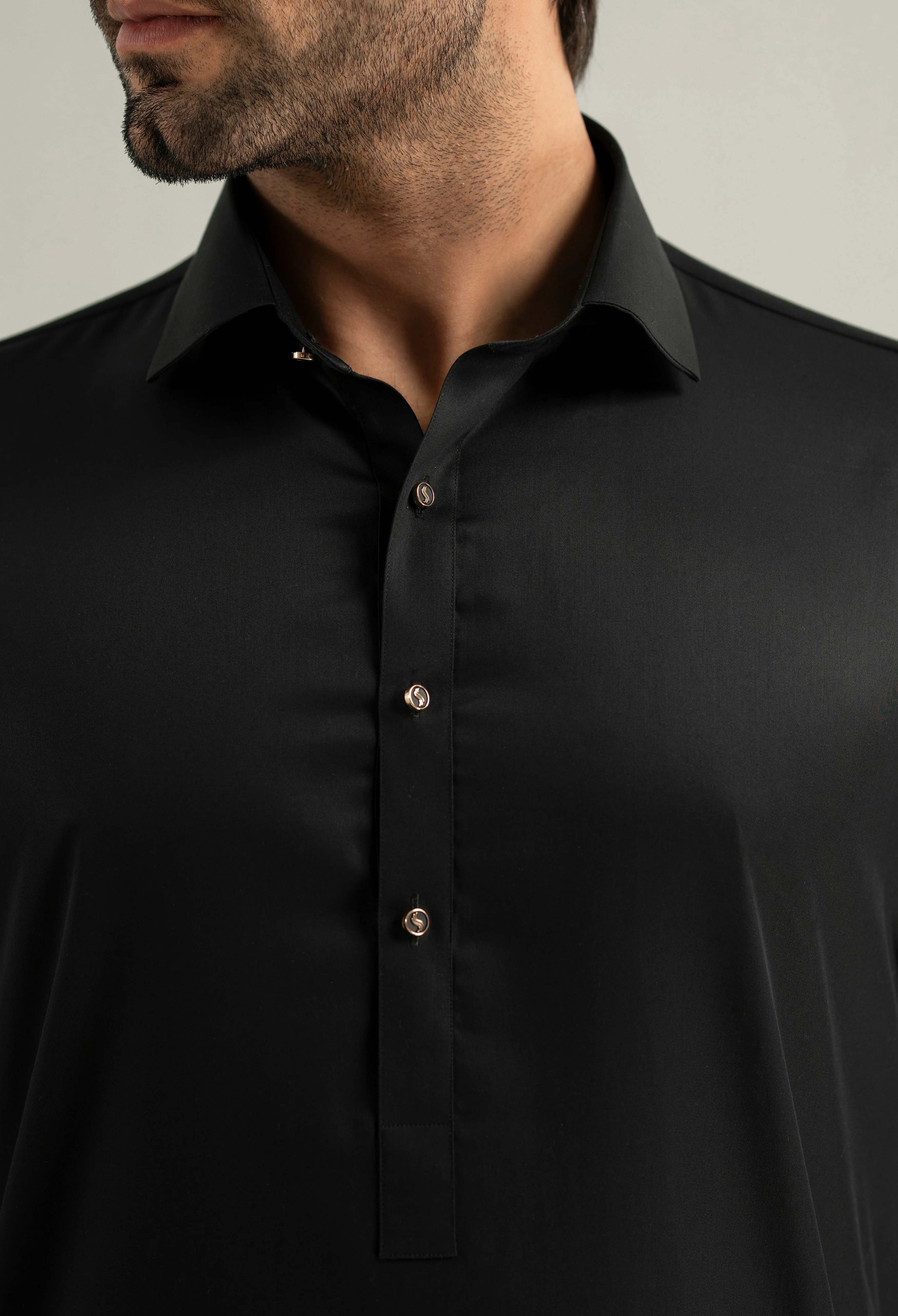 Jet Black Cotton Kameez Shalwar - Image 2