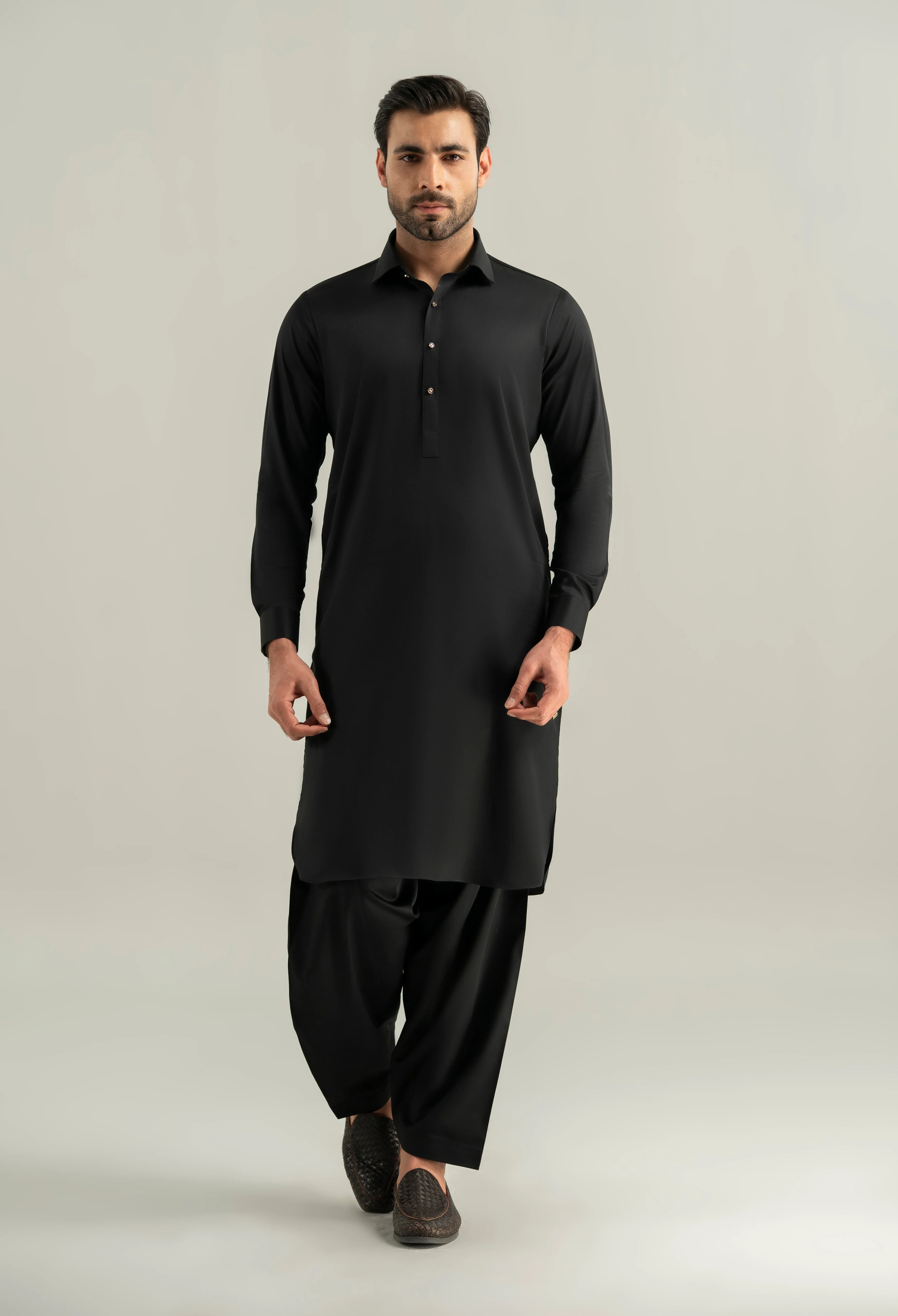 Jet Black Cotton Kameez Shalwar - Image 4