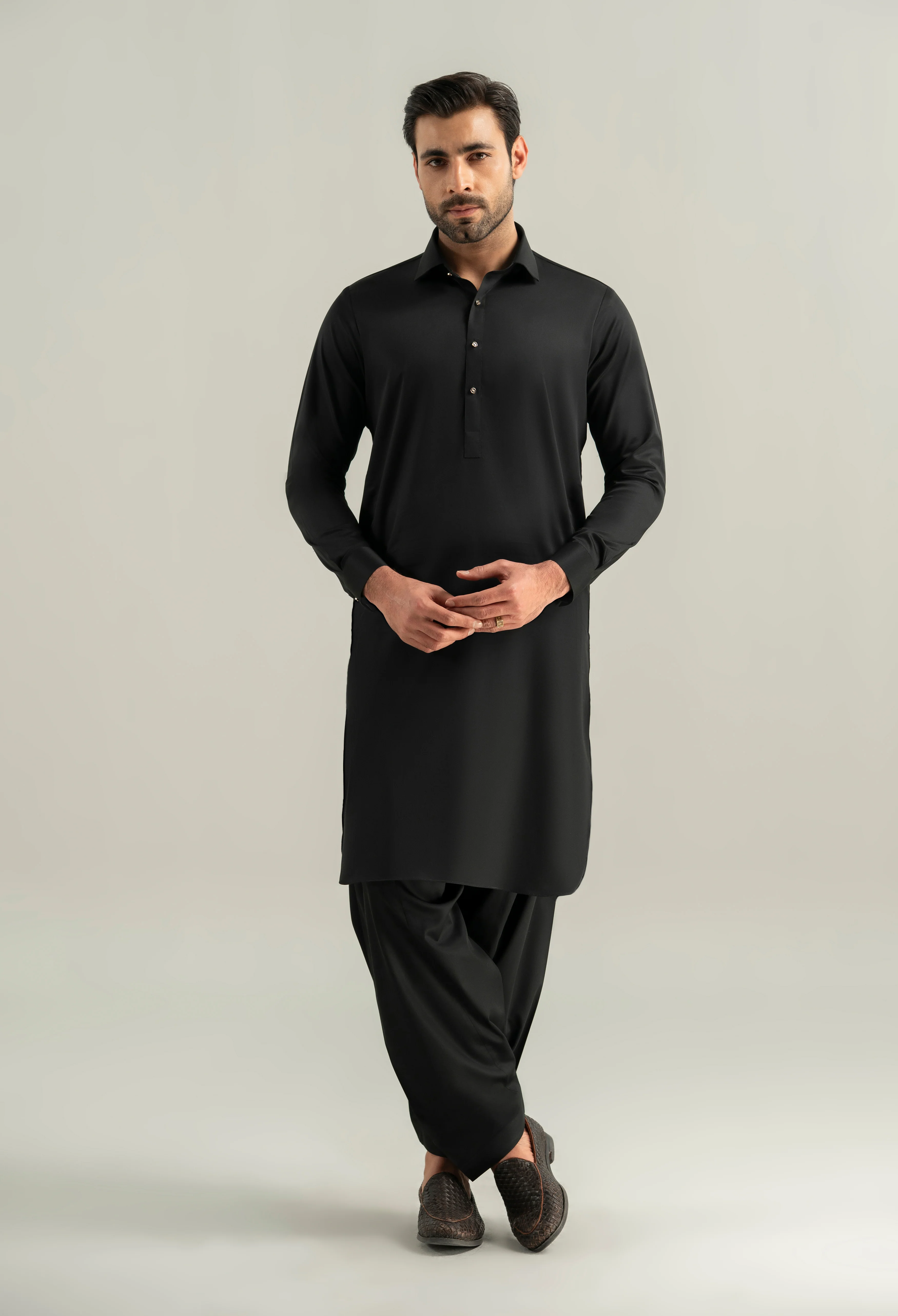 Jet Black Cotton Kameez Shalwar - Image 5
