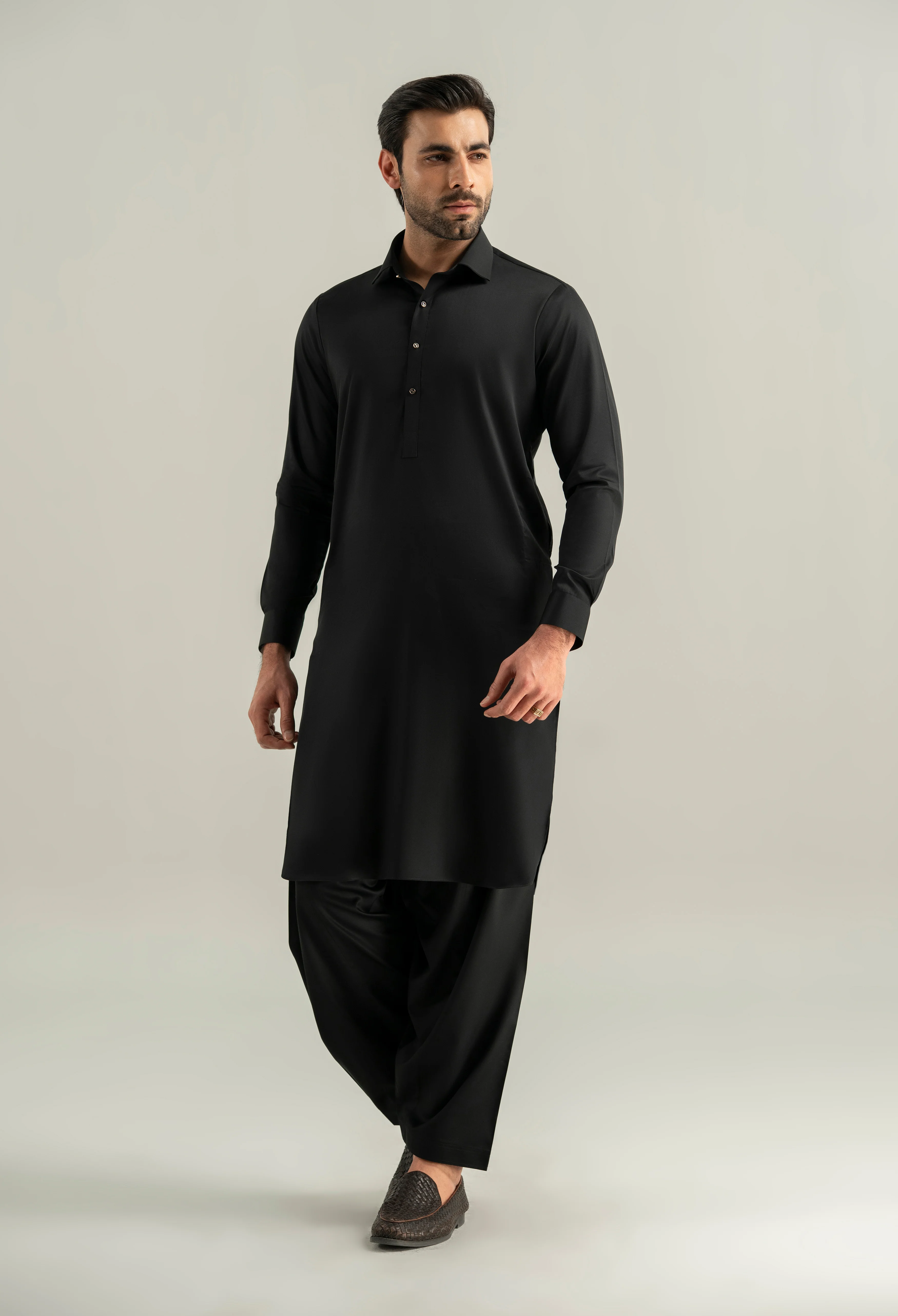 Jet Black Cotton Kameez Shalwar - Image 6