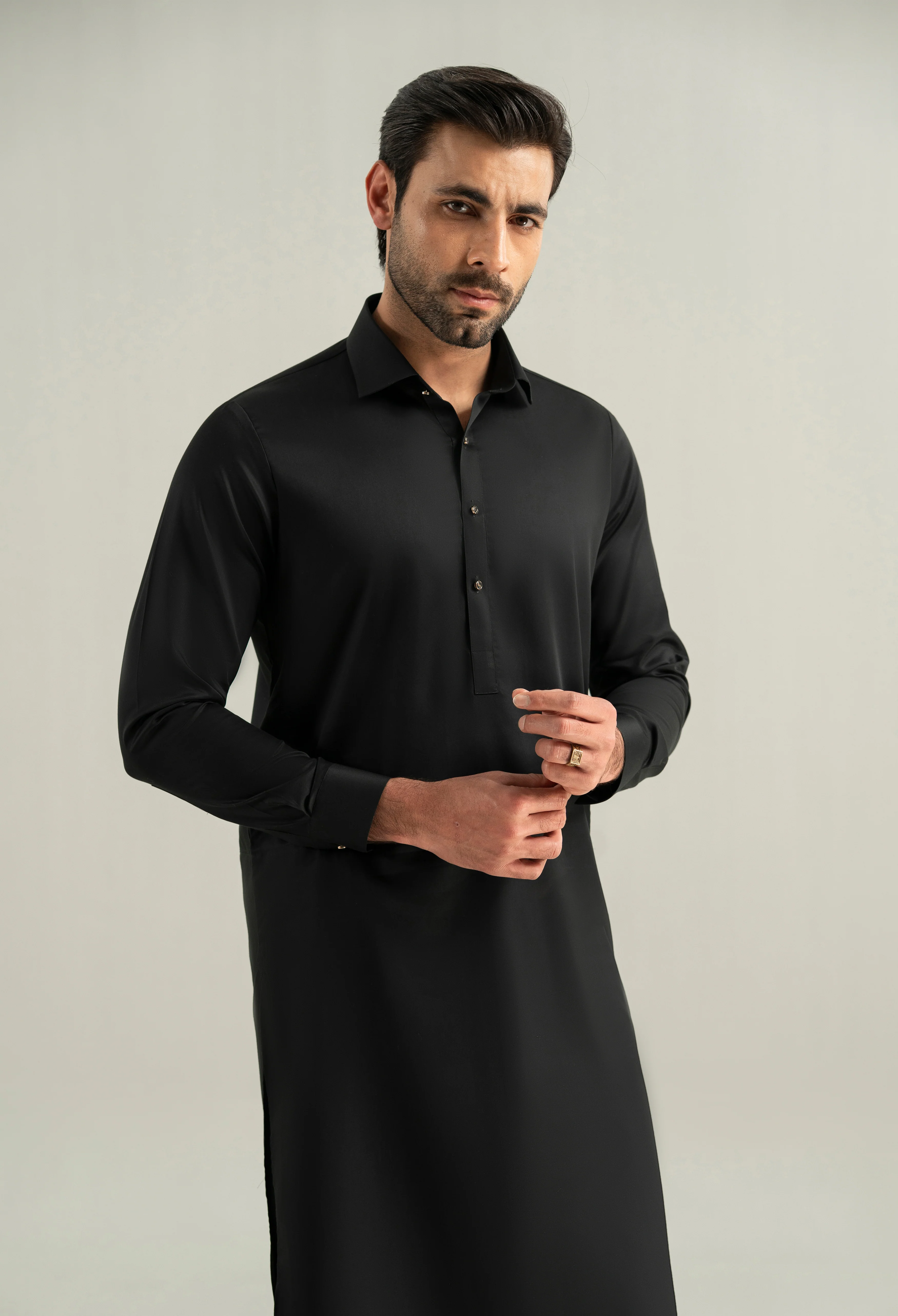 Jet Black Cotton Kameez Shalwar - Image 8