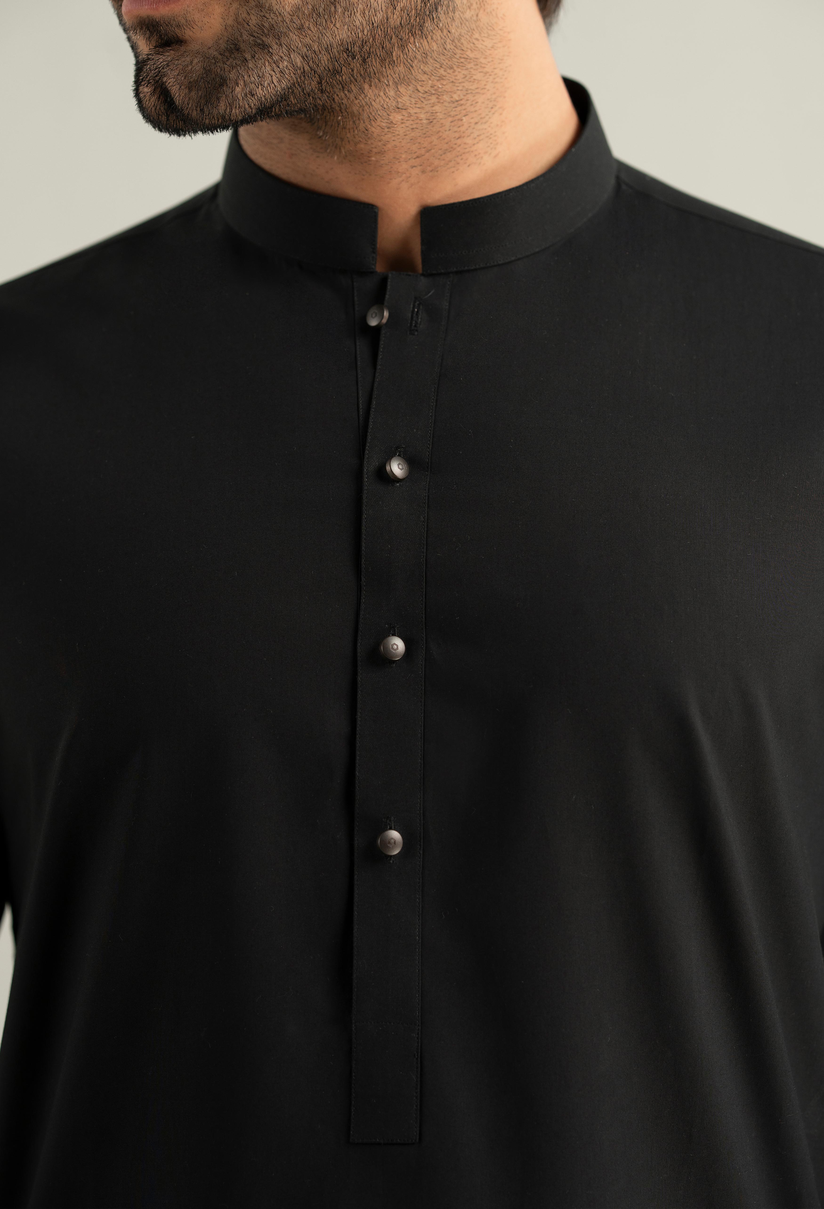 Jet Black Cotton Kameez Shalwar - Image 2
