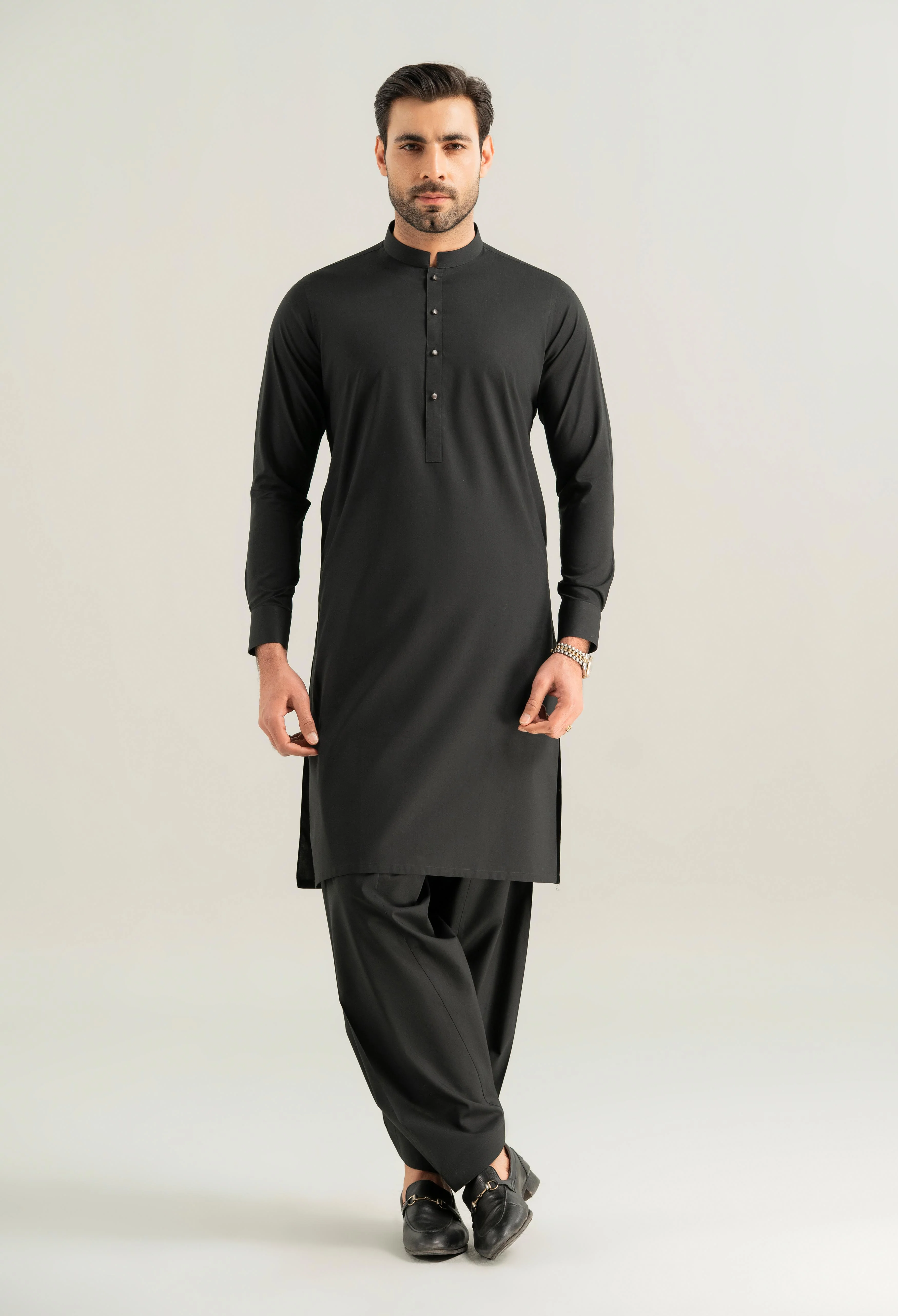 Jet Black Cotton Kameez Shalwar - Image 4