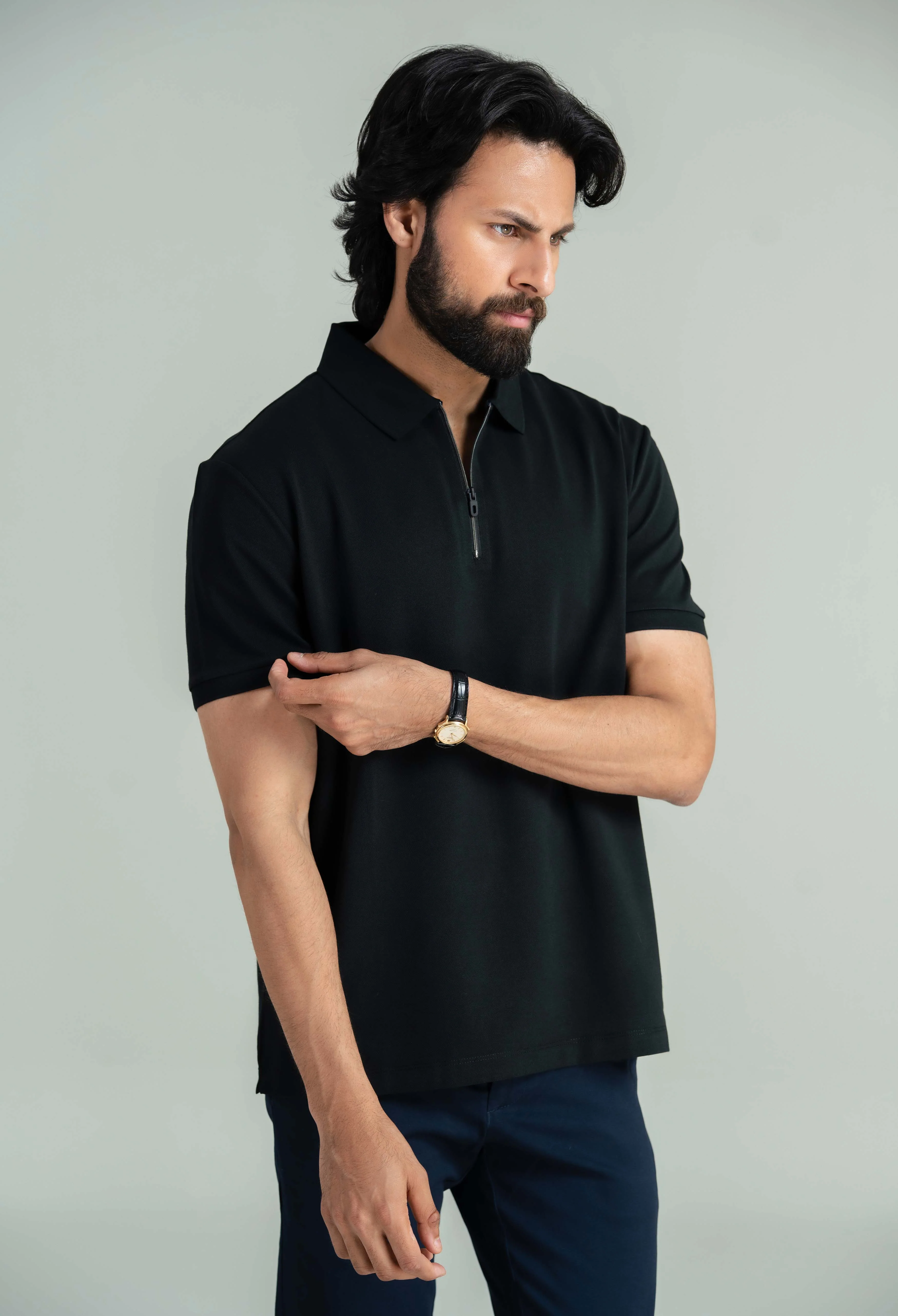 Jet Black Zip Styled Polo - Image 4