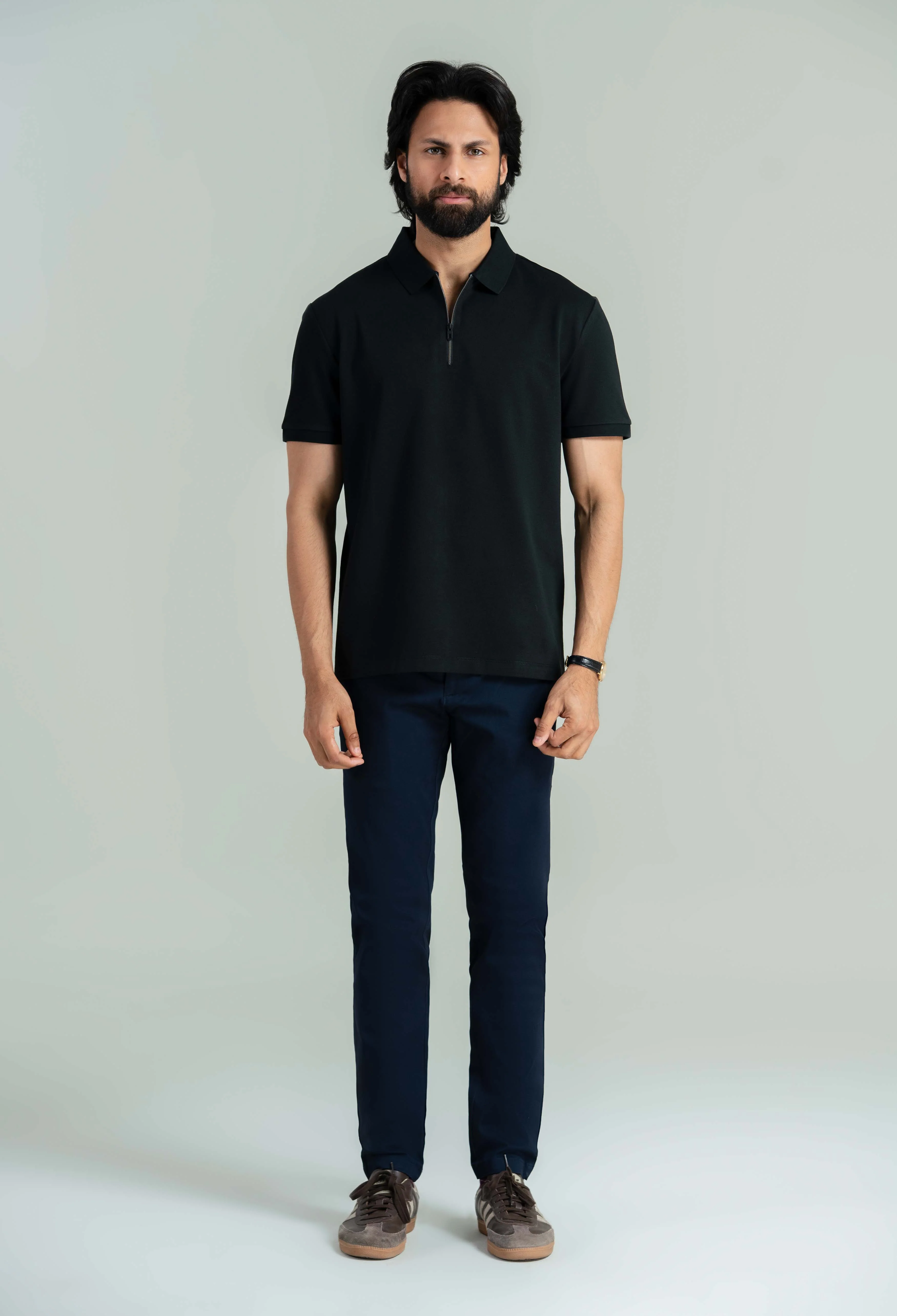 Jet Black Zip Styled Polo - Image 6