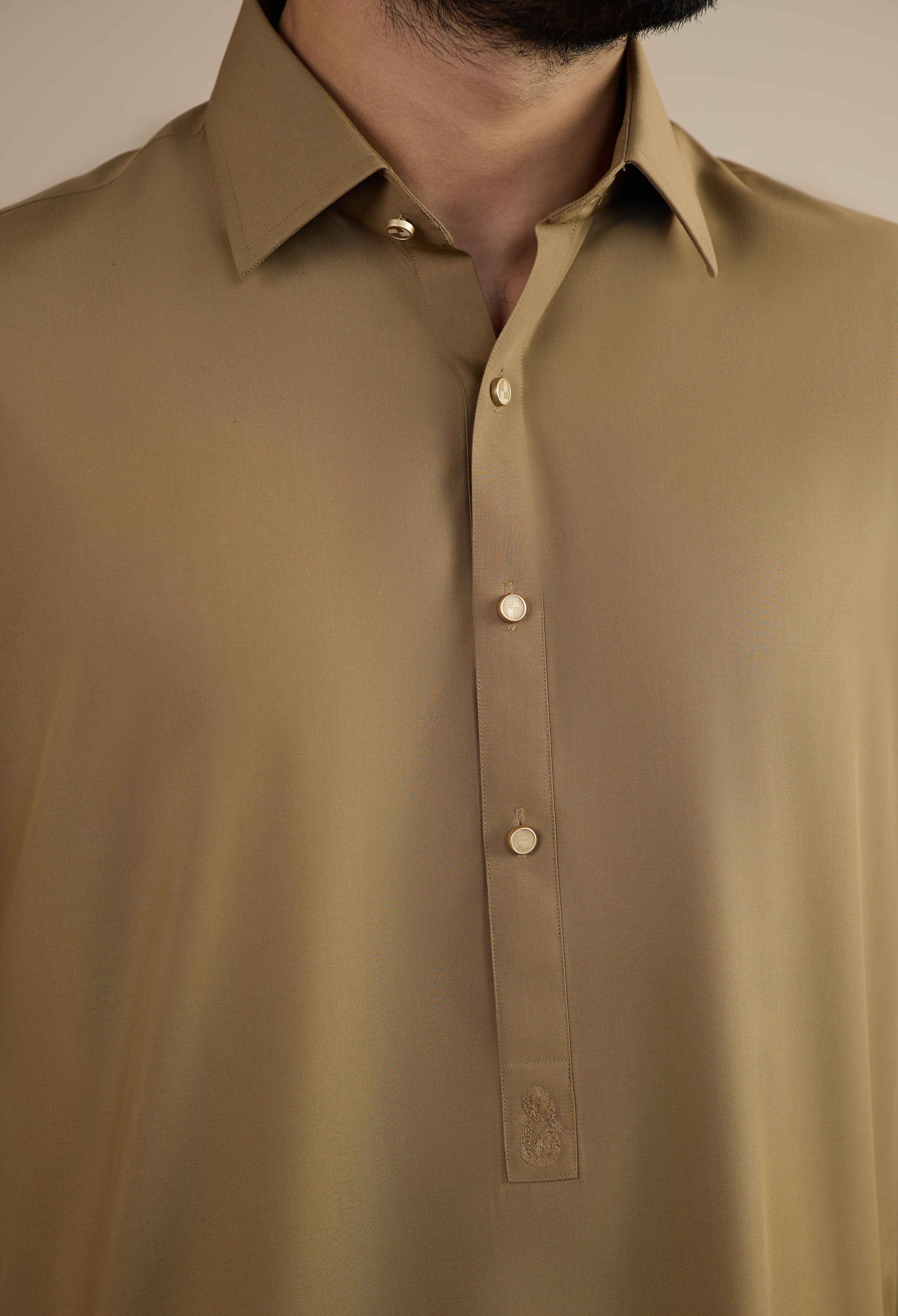 Khaki Brown Detailing Kameez Shalwar - Image 2
