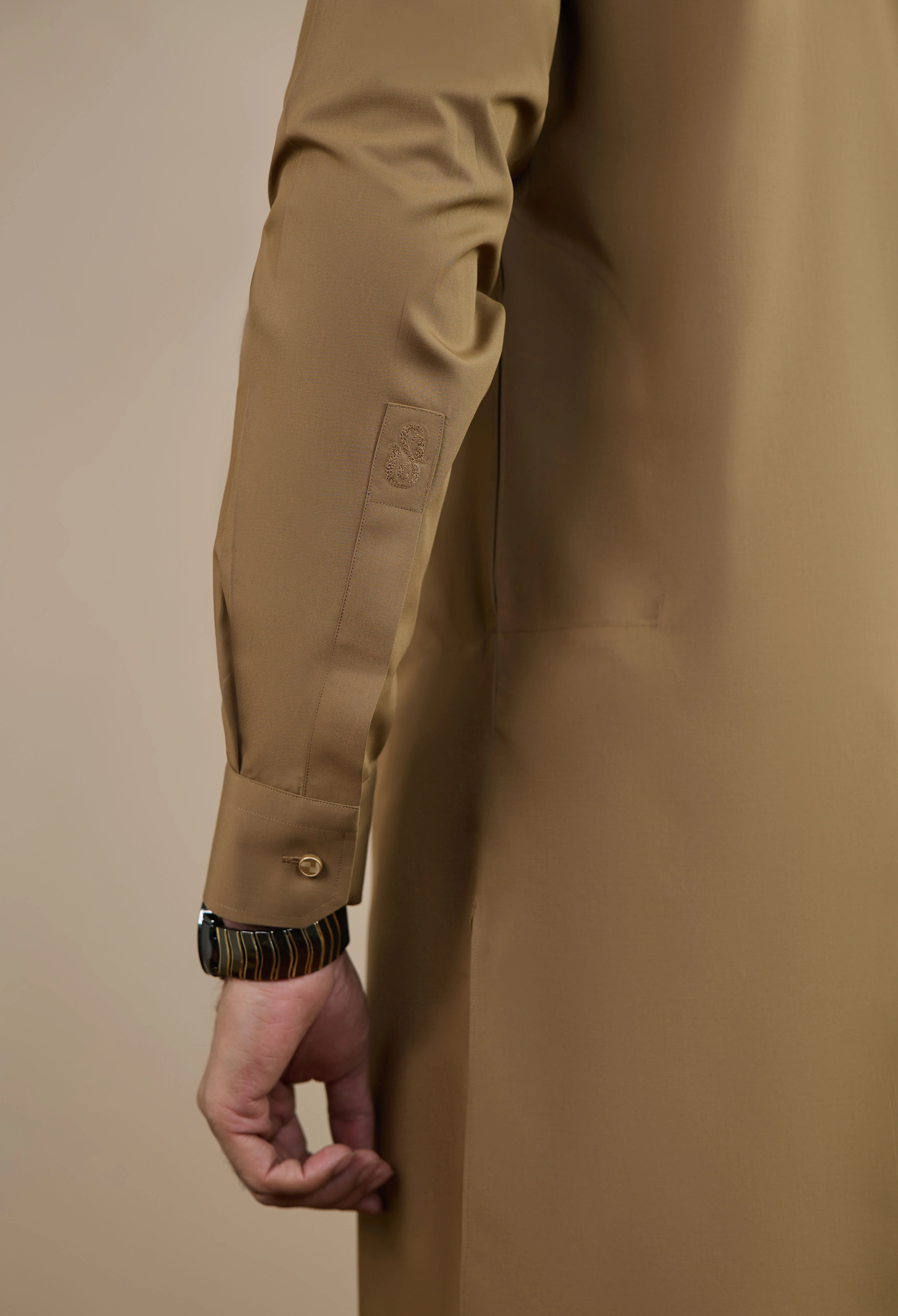 Khaki Brown Detailing Kameez Shalwar - Image 3
