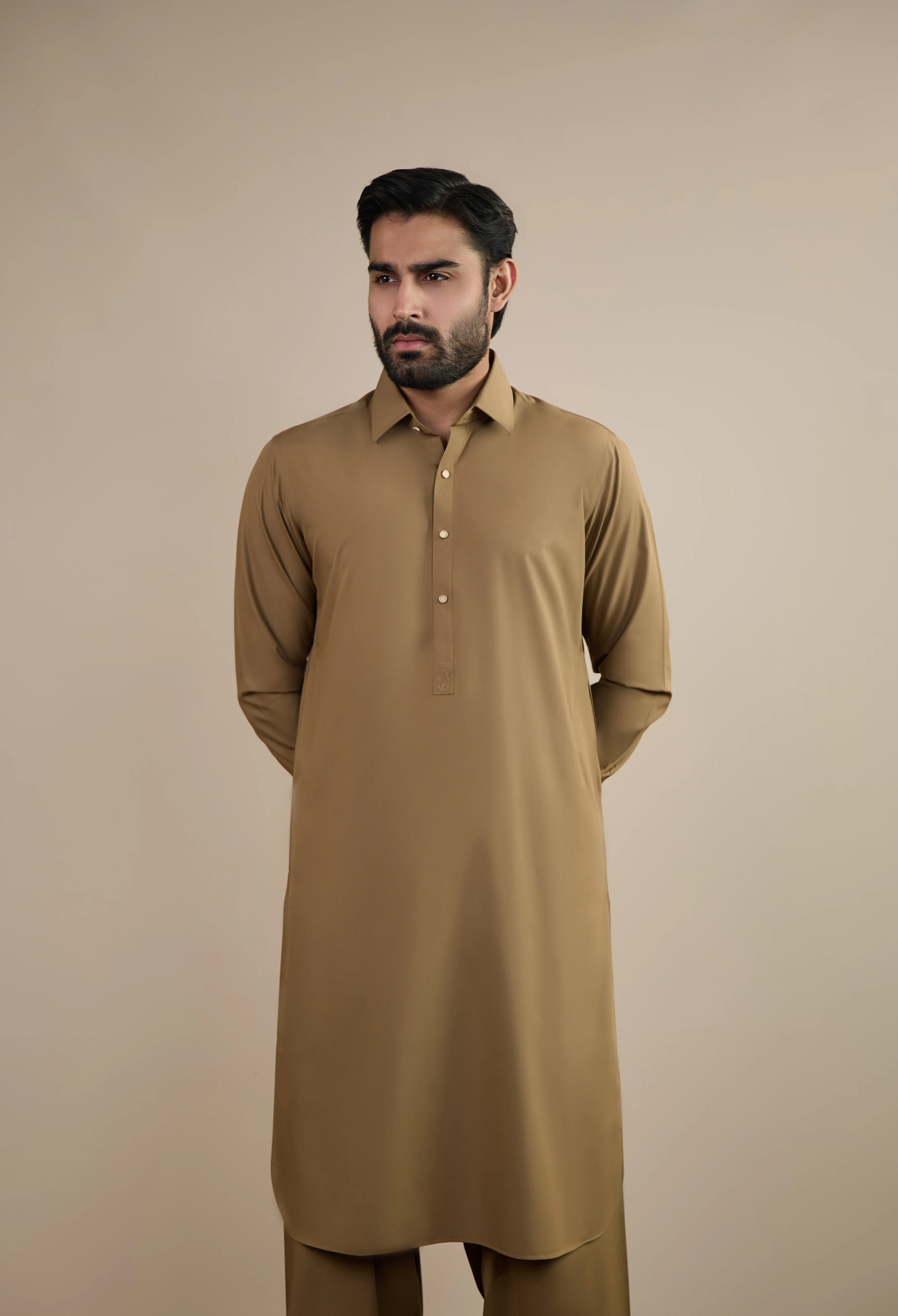 Khaki Brown Detailing Kameez Shalwar - Image 5
