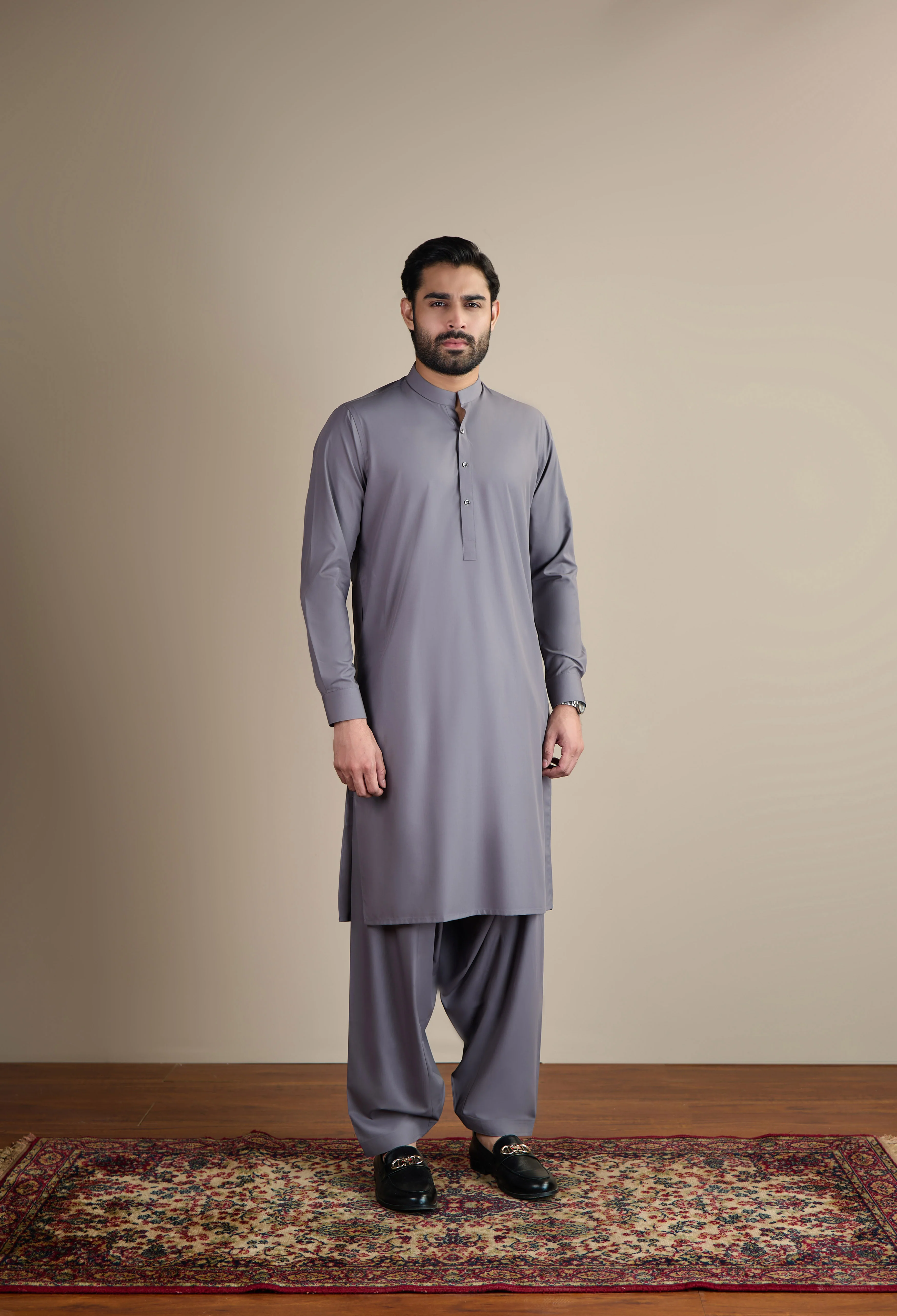 Lavender Grey Detailing Kameez Shalwar - Image 3