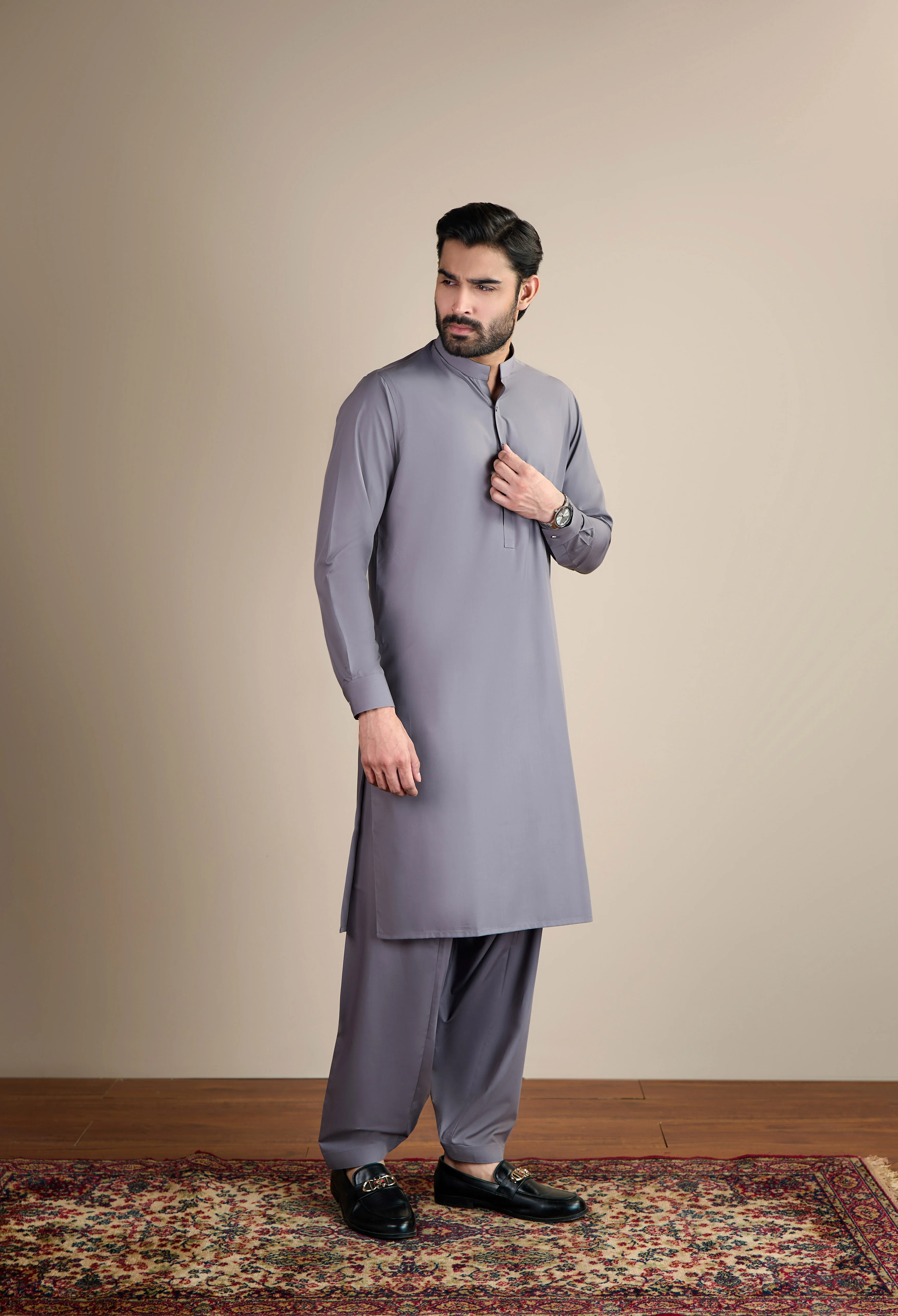 Lavender Grey Detailing Kameez Shalwar - Image 5