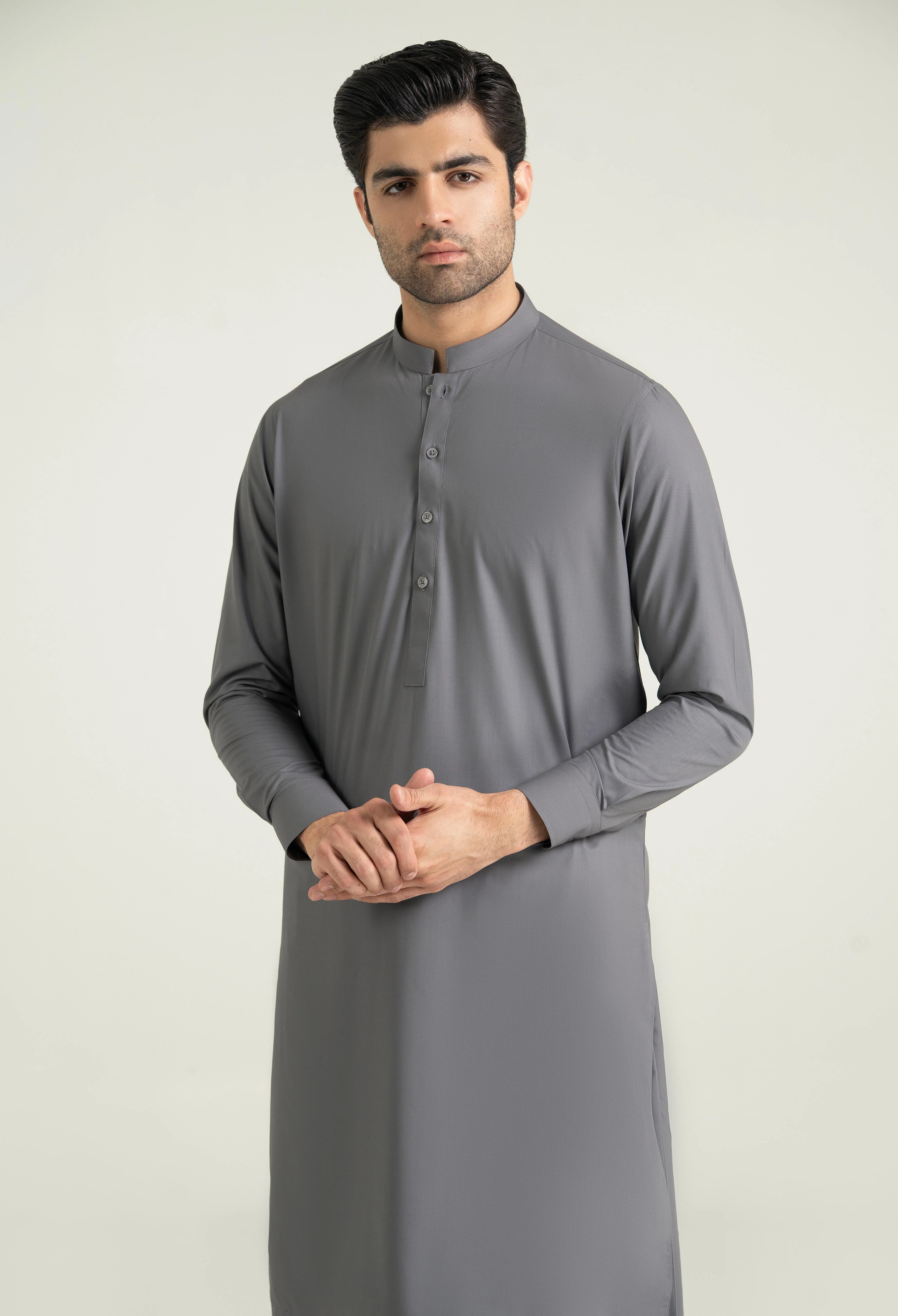 Light Grey Blended Kameez Shalwar - Image 4
