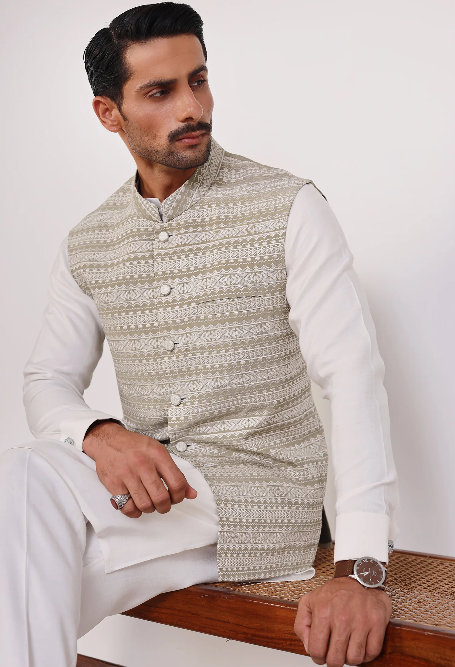 Light Olive Green Waistcoat (WC-000050) - Image 2