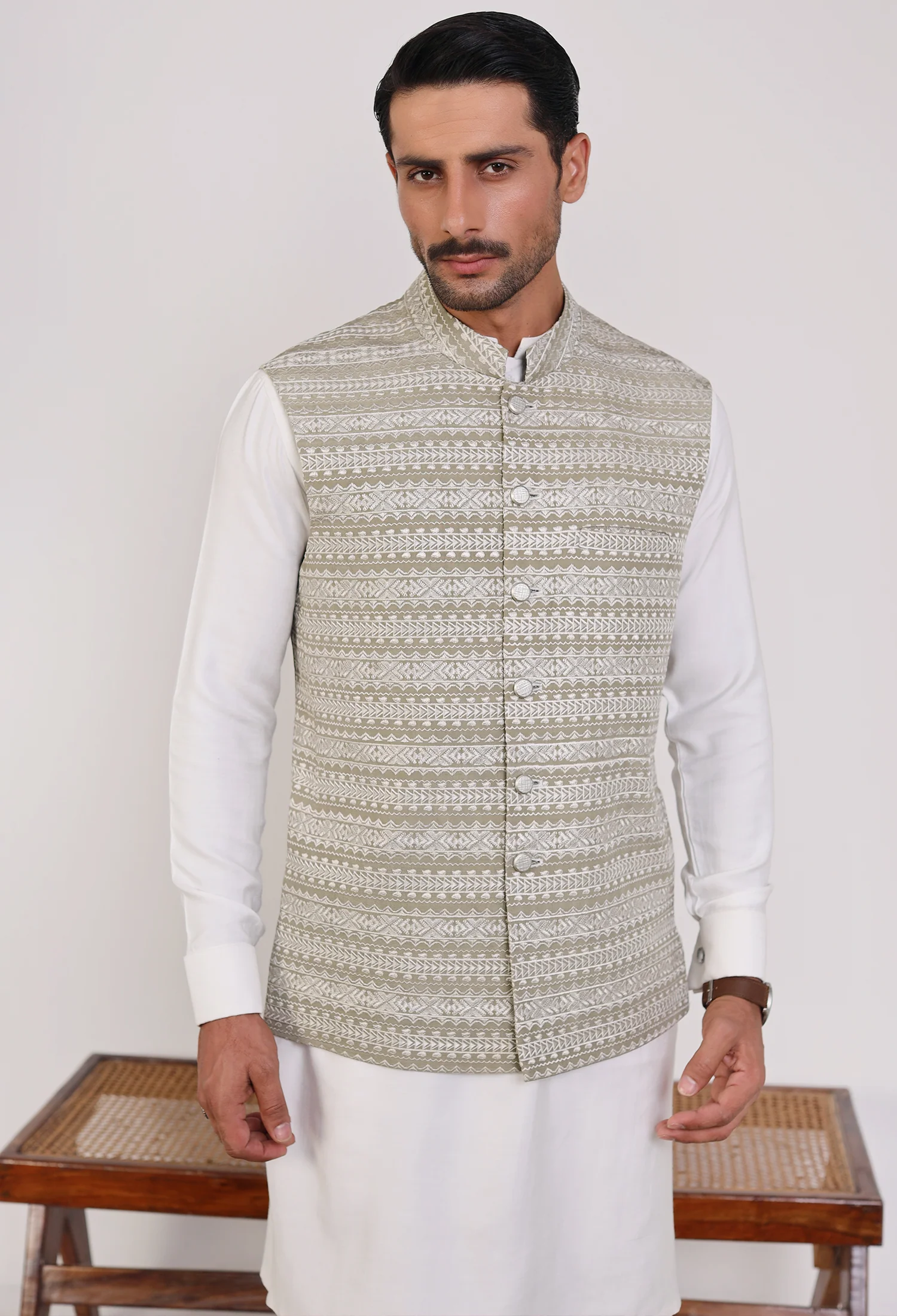 Light Olive Green Waistcoat (WC-000050) - Image 5