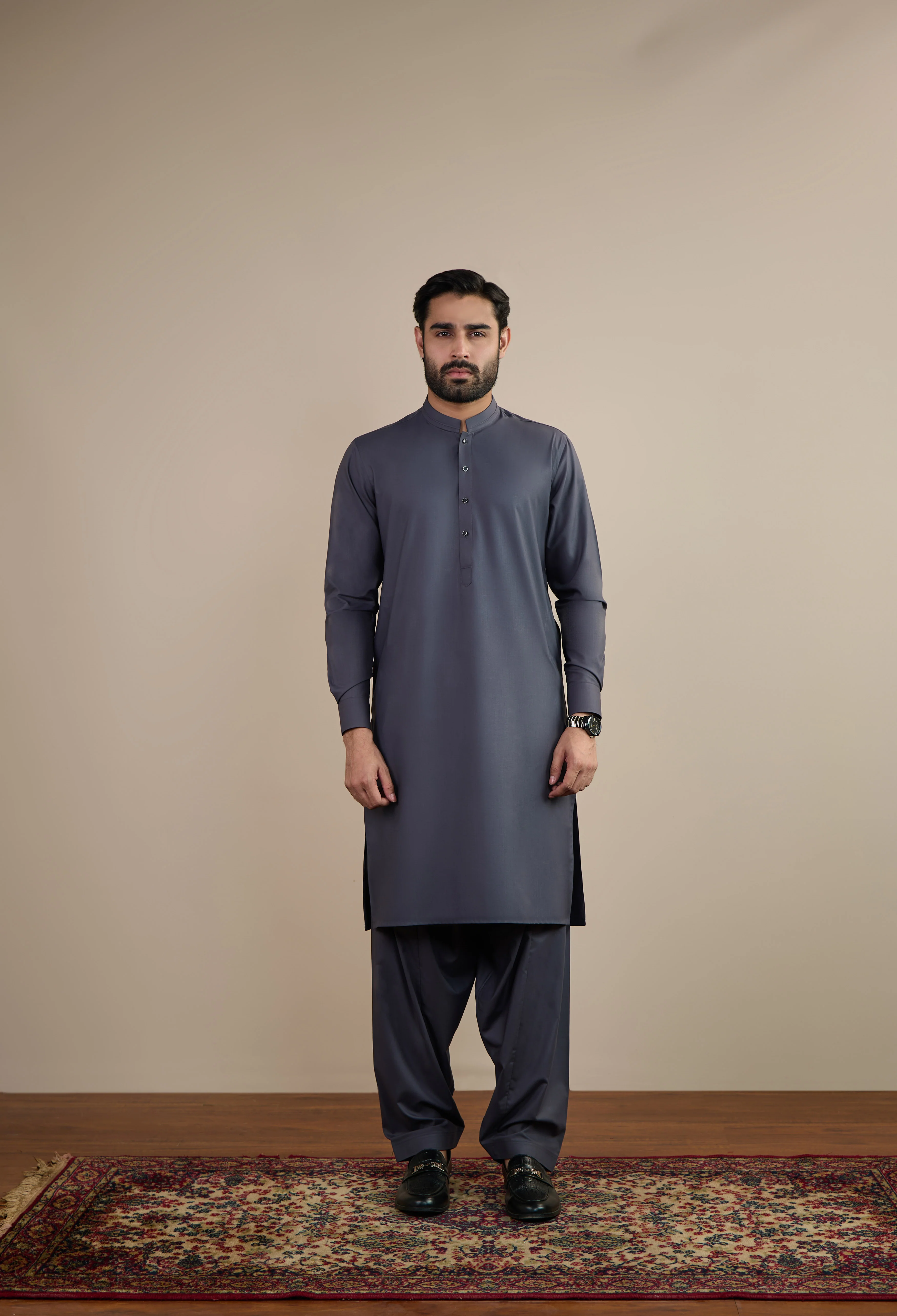 Metallic Grey Blended Kameez Shalwar - Image 4