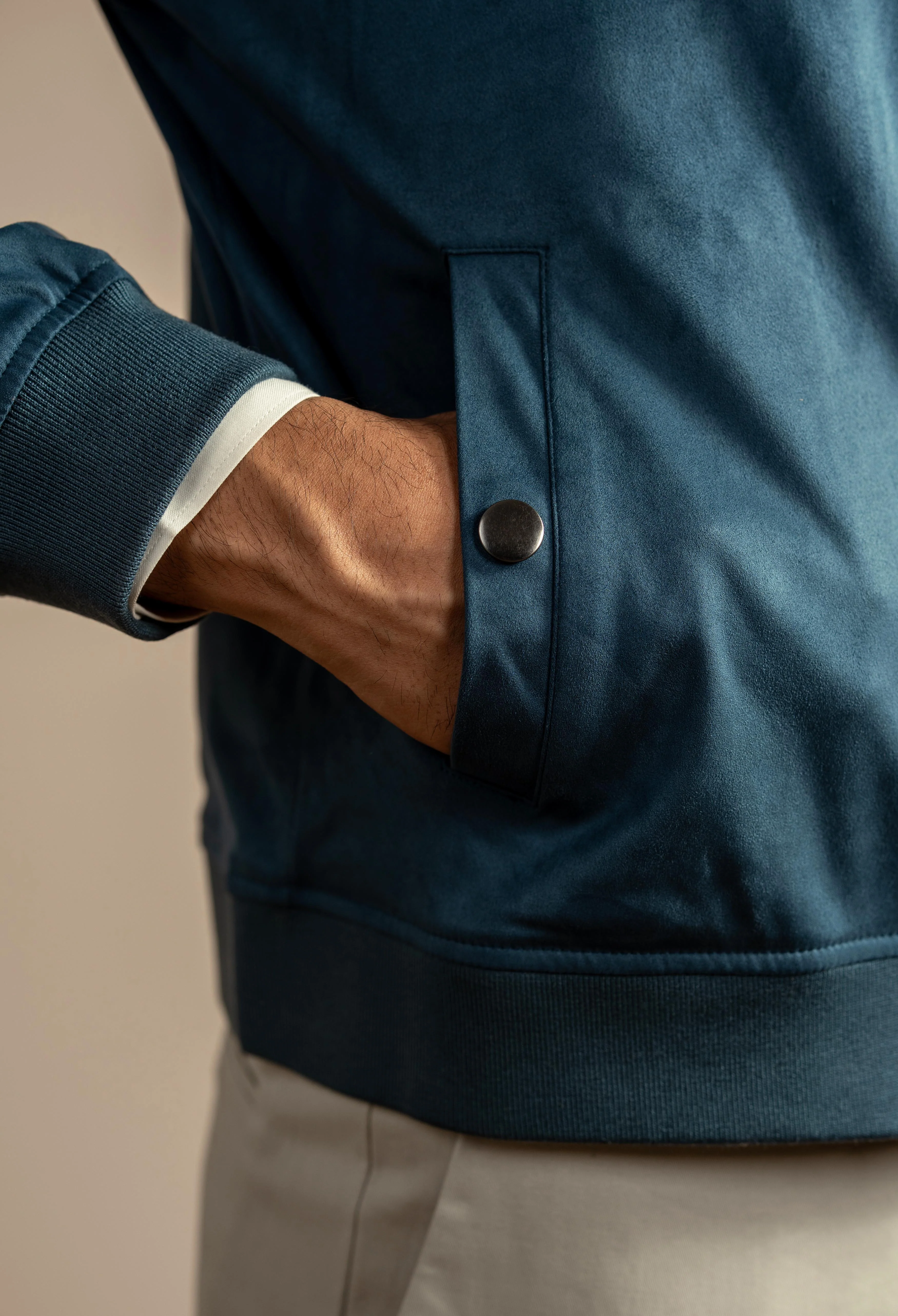 Mid Blue Suede Bomber Jacket - Image 3