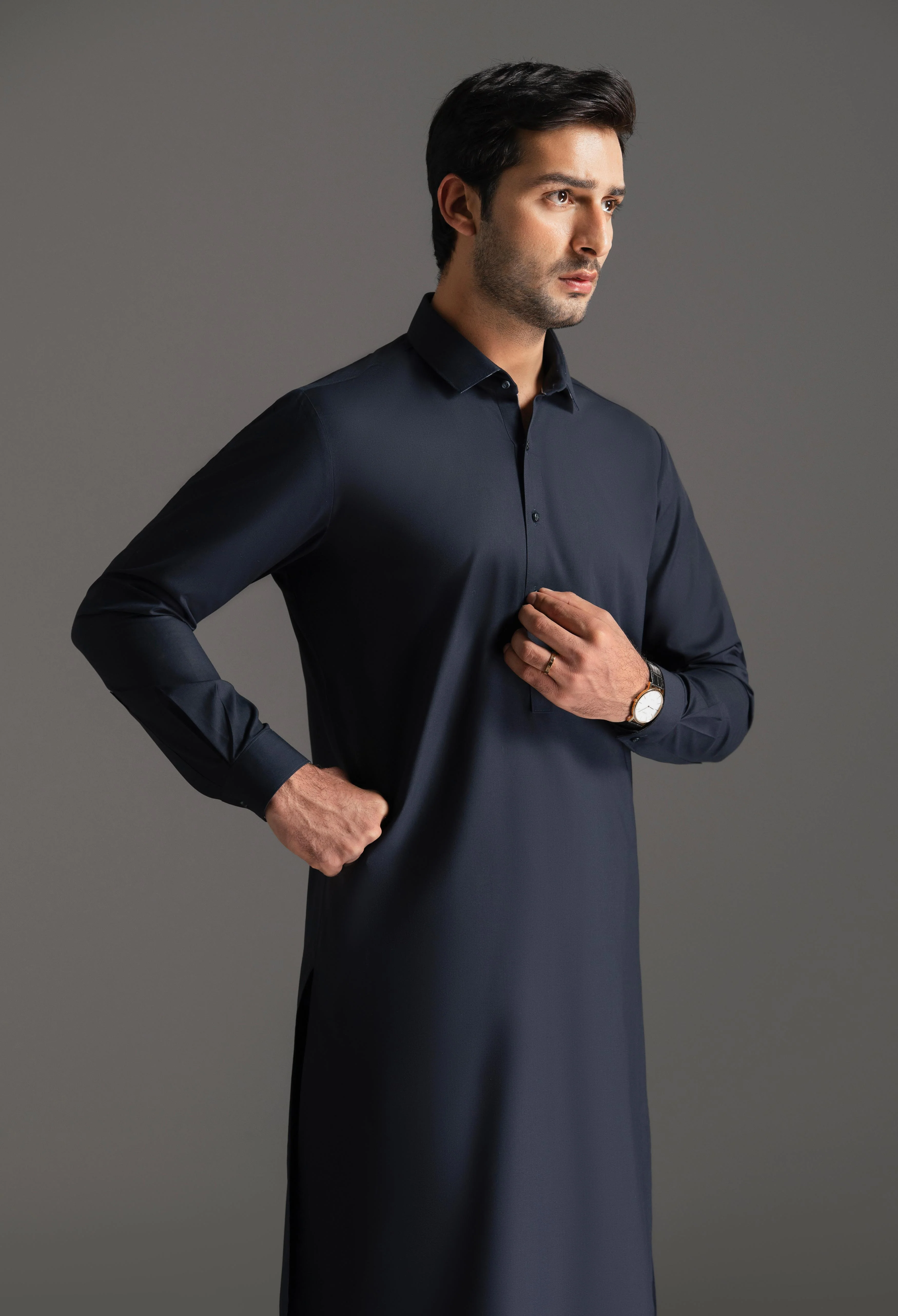 Navy Blue Blended Kameez Shalwar - Image 2