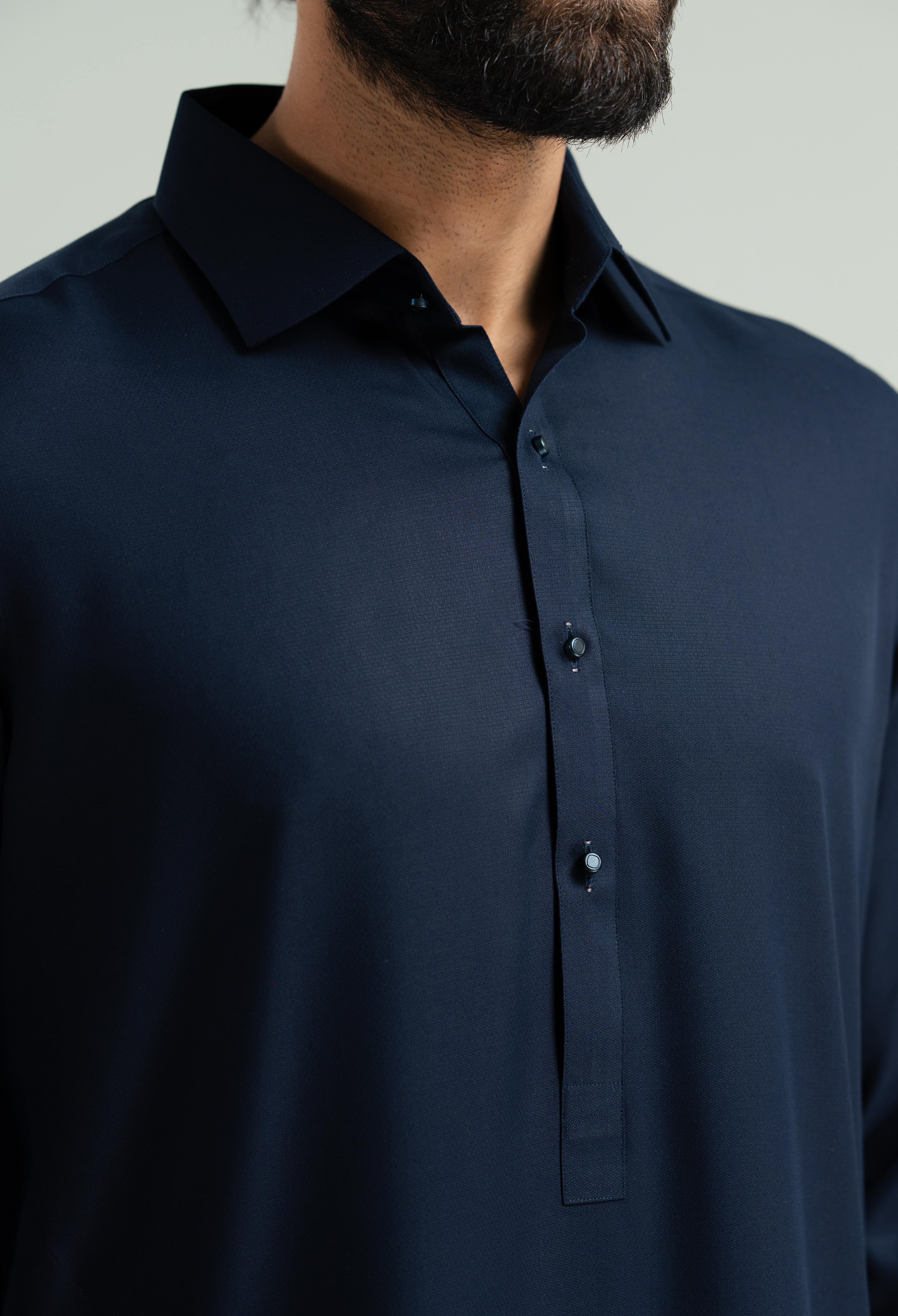 Navy Blue Blended Kameez Shalwar - Image 2