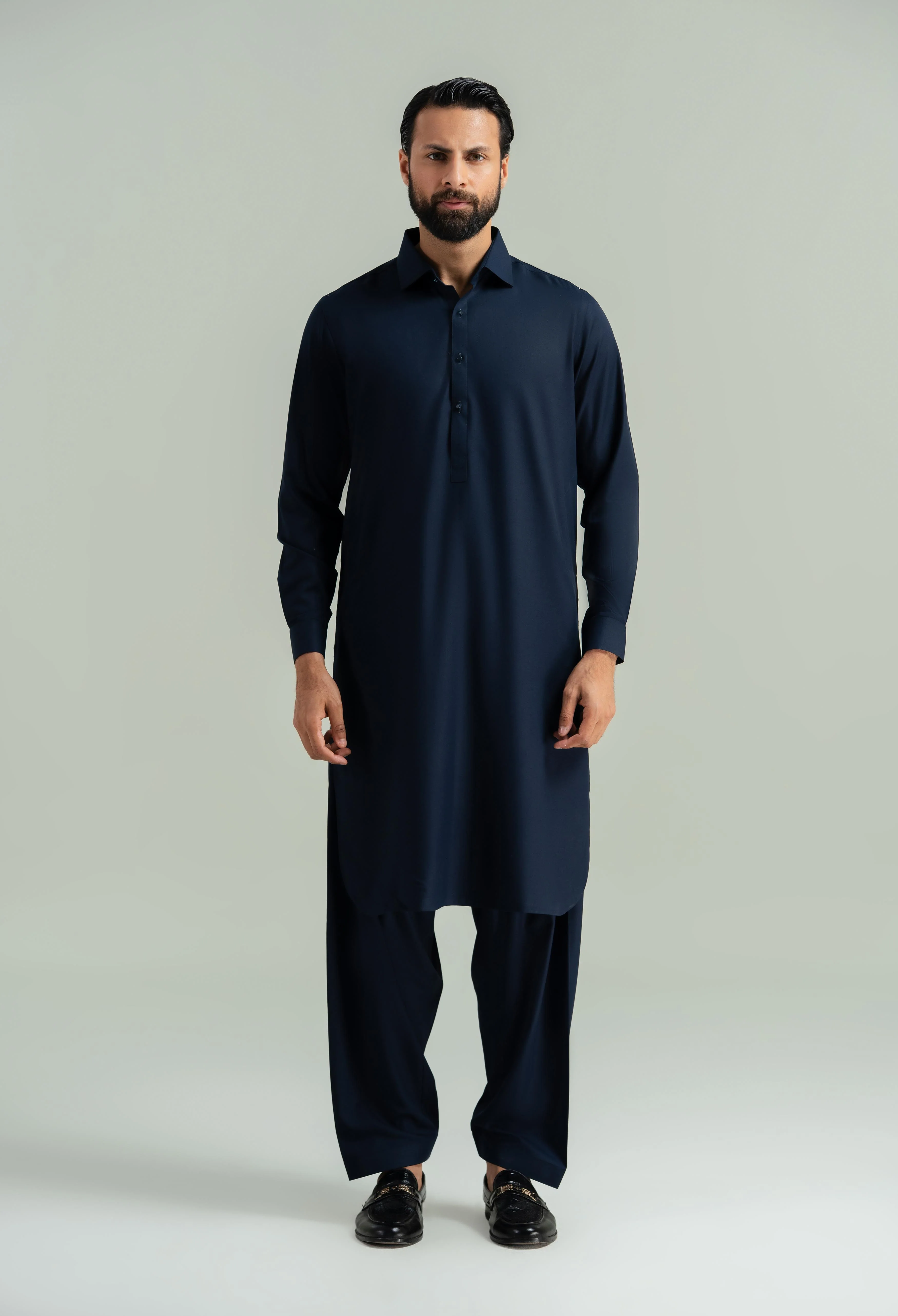 Navy Blue Blended Kameez Shalwar - Image 4