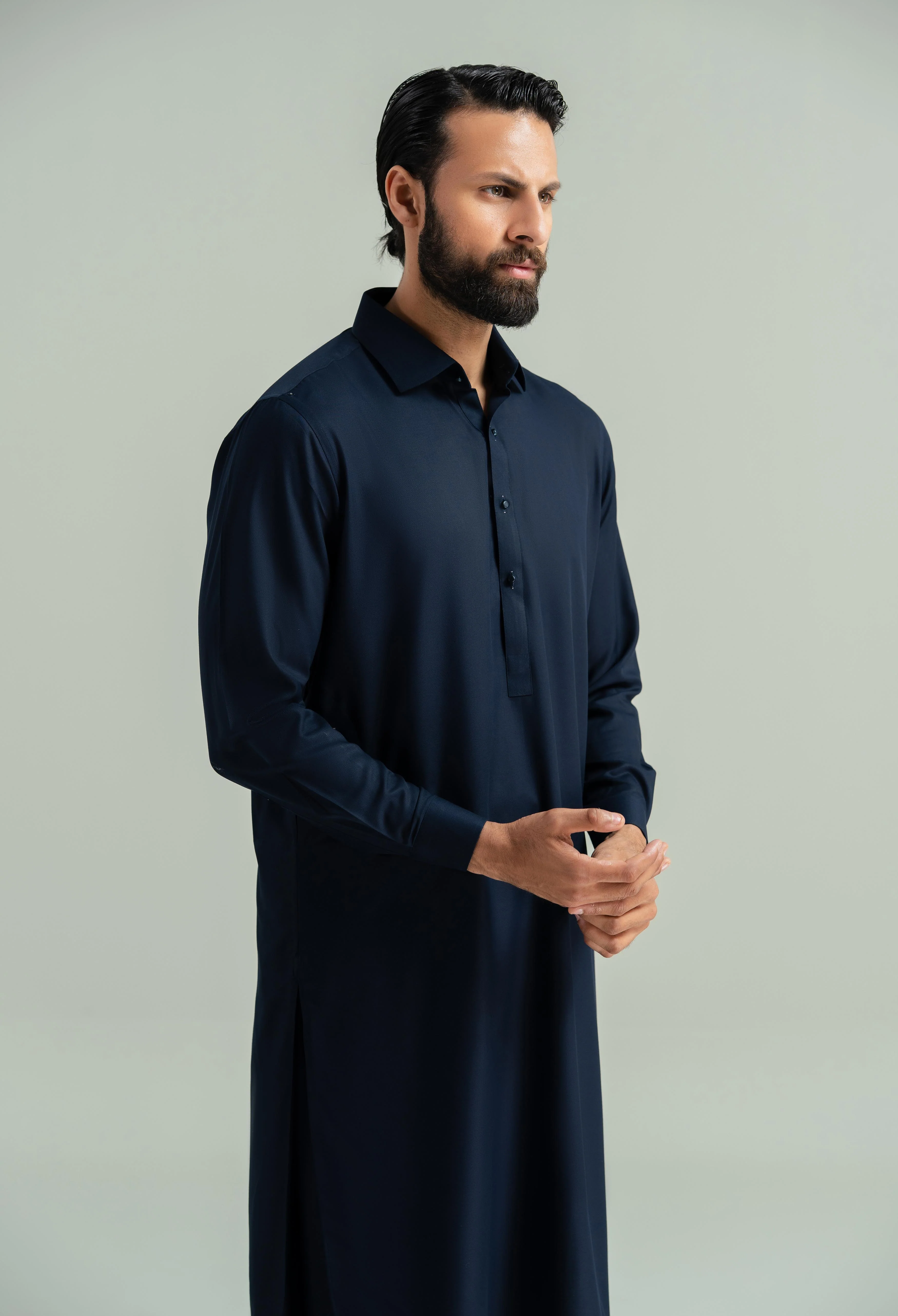 Navy Blue Blended Kameez Shalwar - Image 8