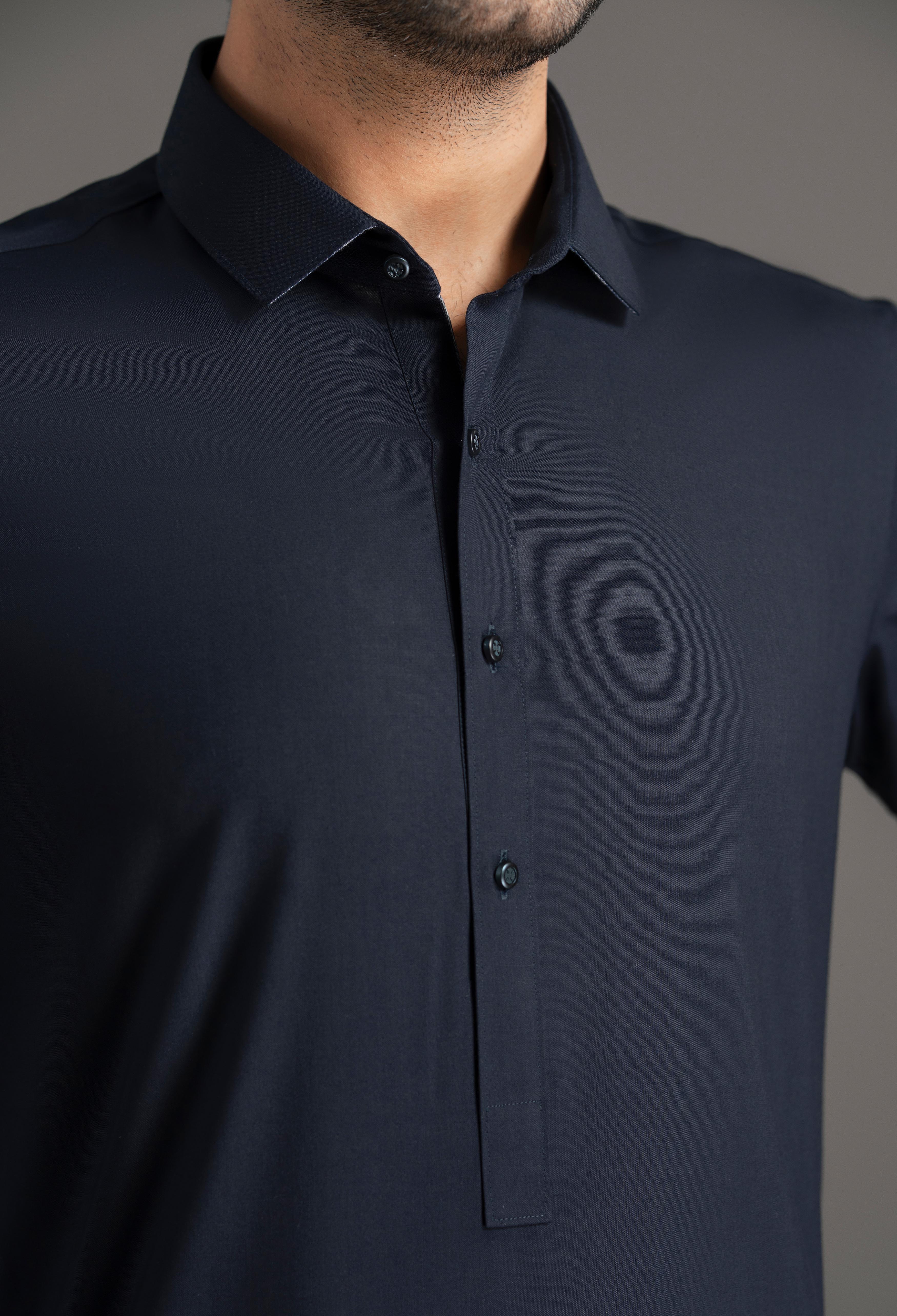 Navy Blue Blended Kameez Shalwar - Image 3