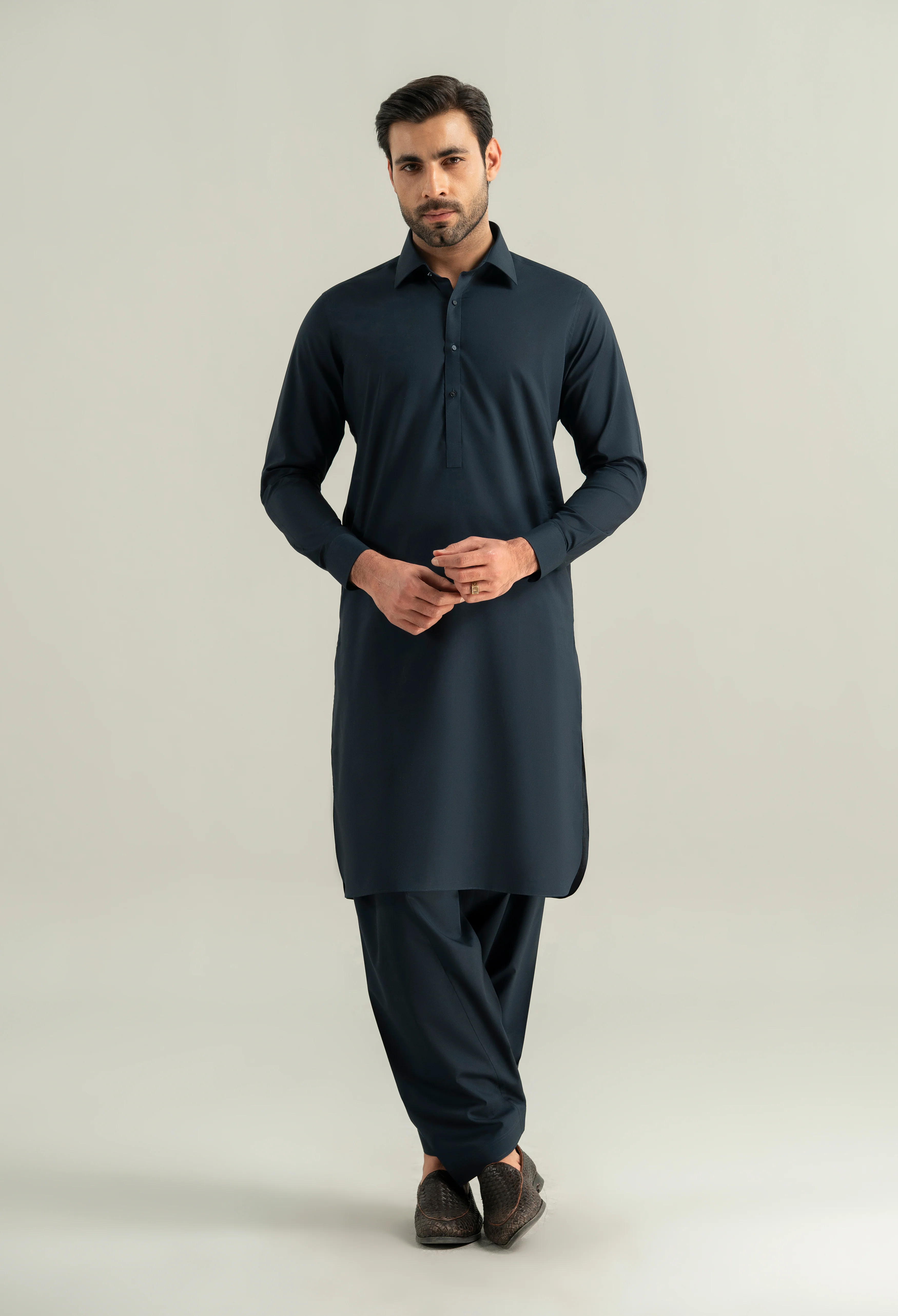 Navy Blue Cotton Kameez Shalwar - Image 4