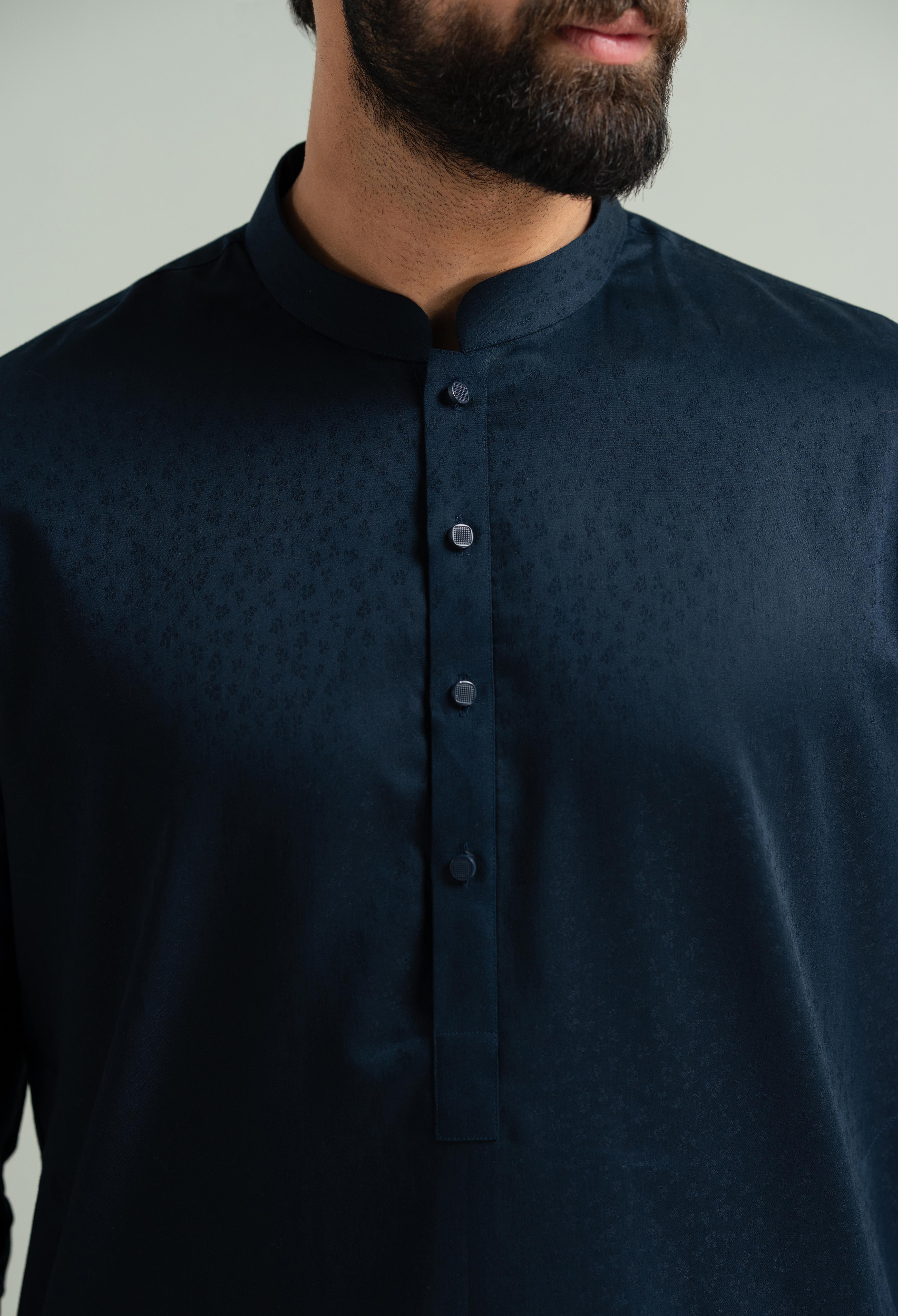 Navy Blue Cotton Kameez Shalwar - Image 2
