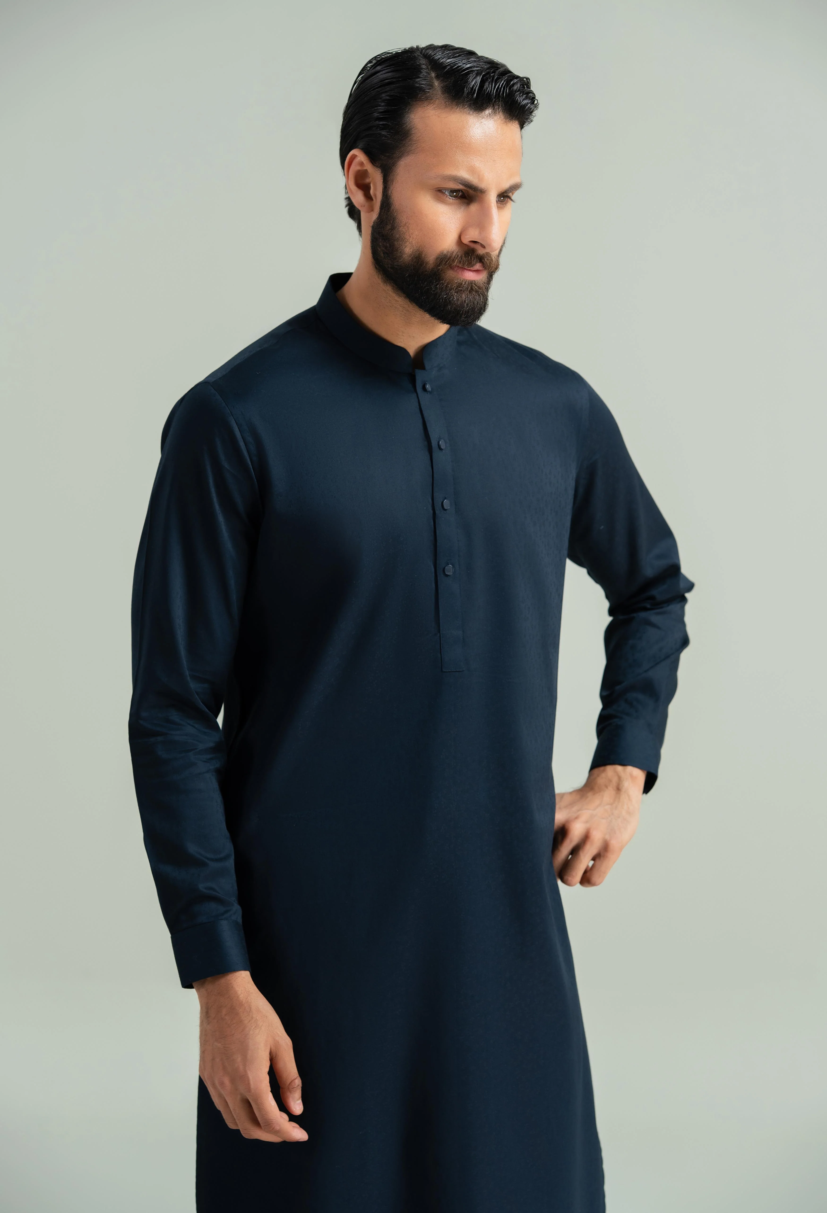 Navy Blue Cotton Kameez Shalwar - Image 4