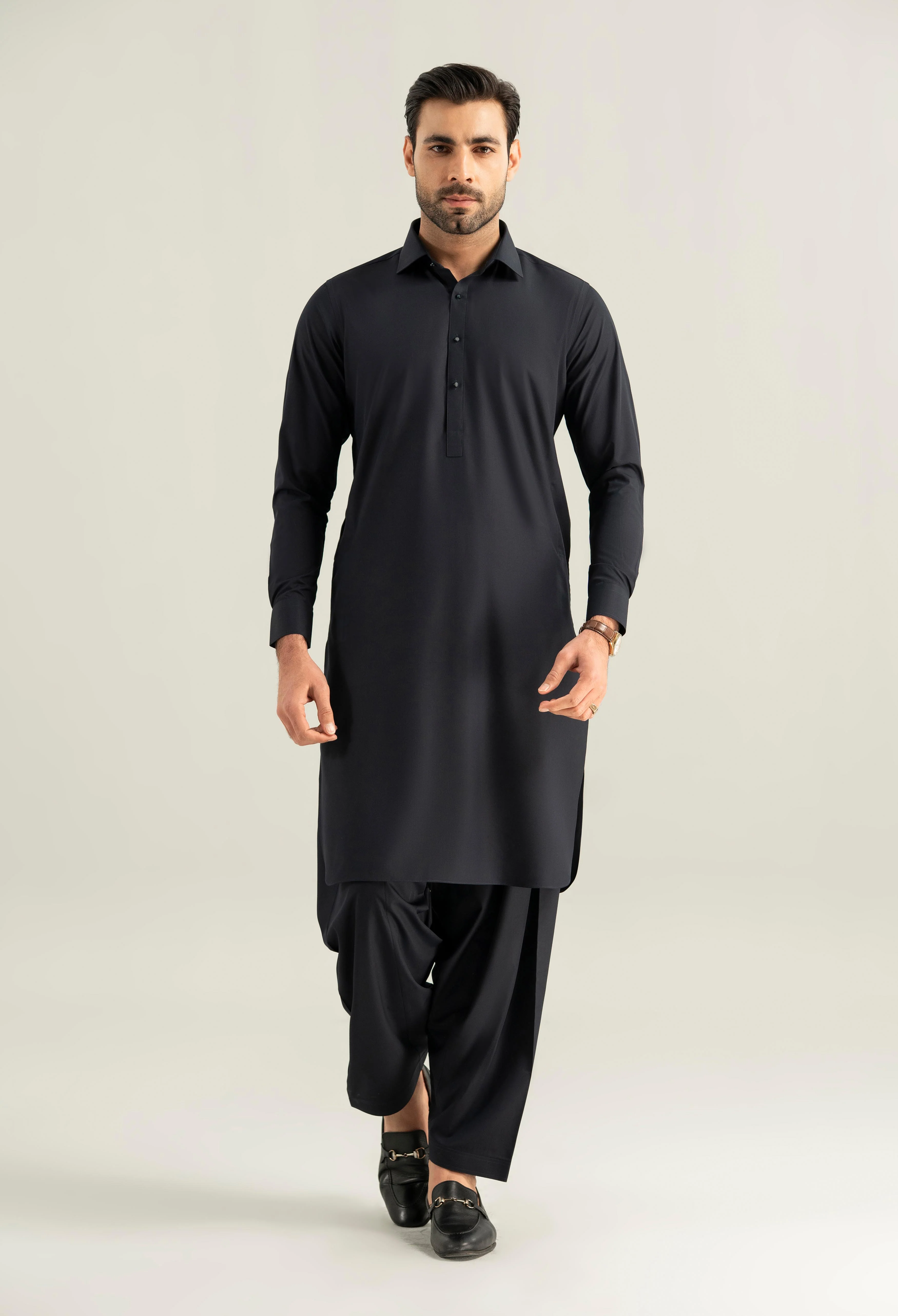 Navy Blue Detailing Kameez Shalwar - Image 5