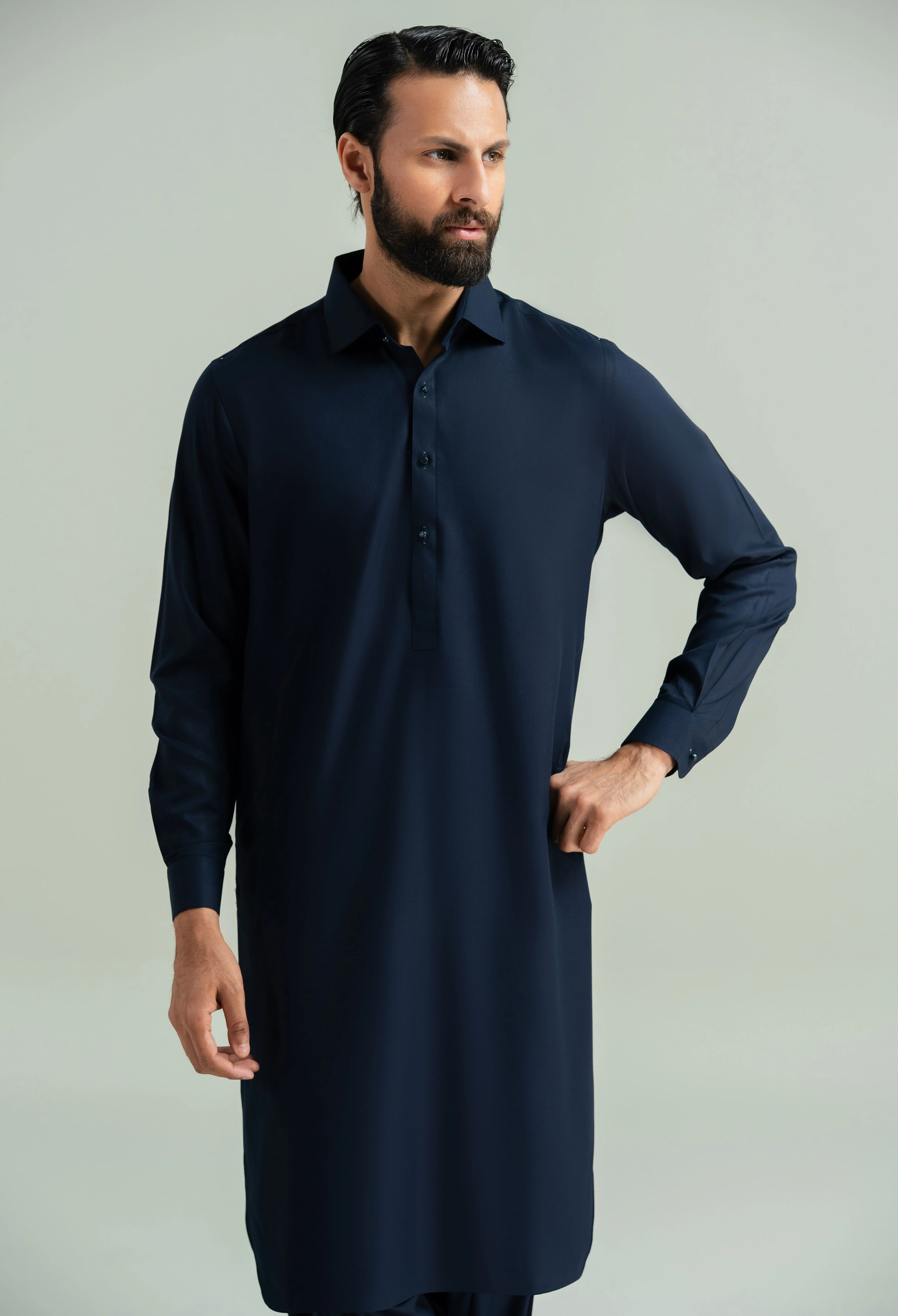 Navy Blue Detailing Kameez Shalwar - Image 7