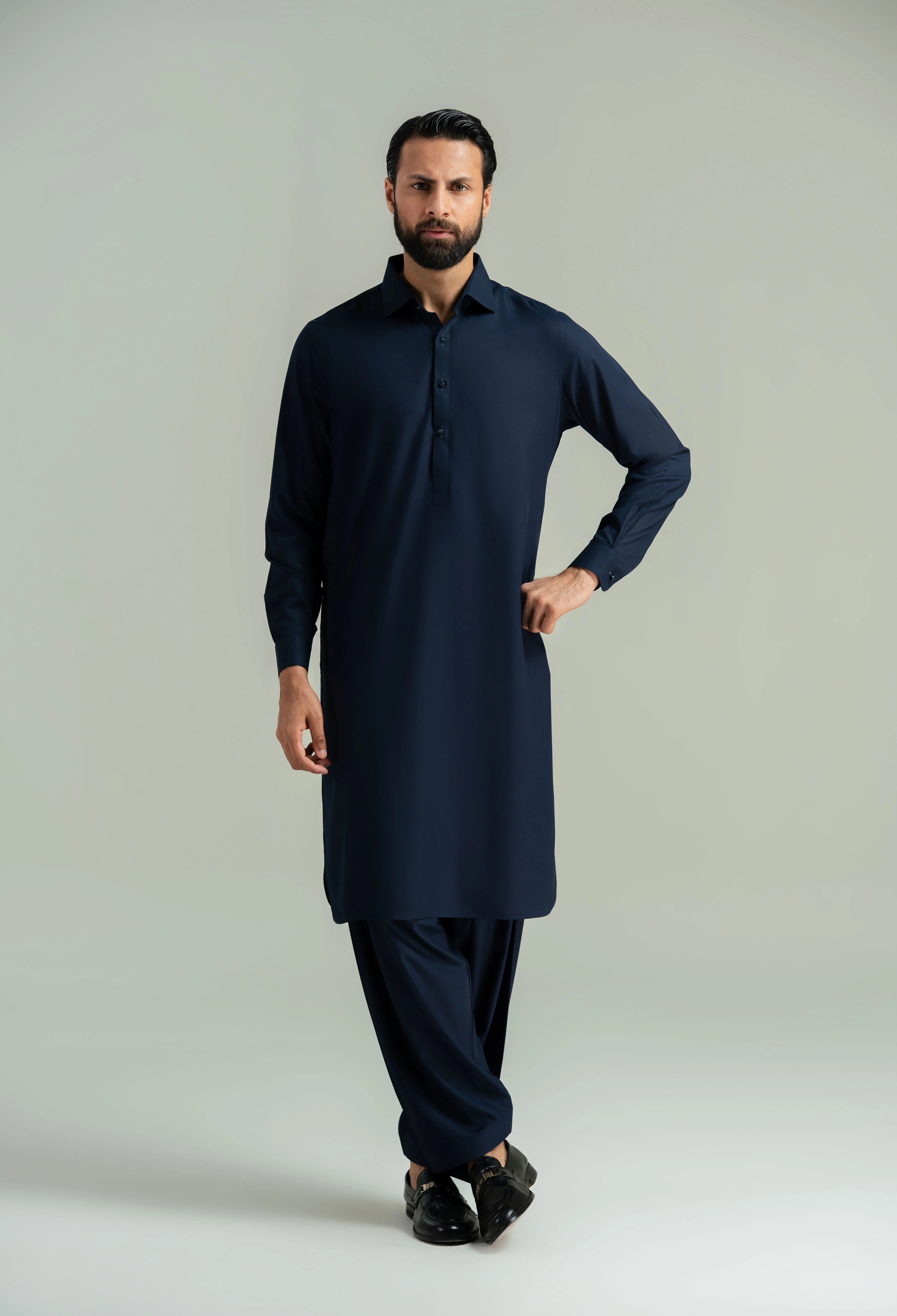 Navy Blue Detailing Kameez Shalwar - Image 9