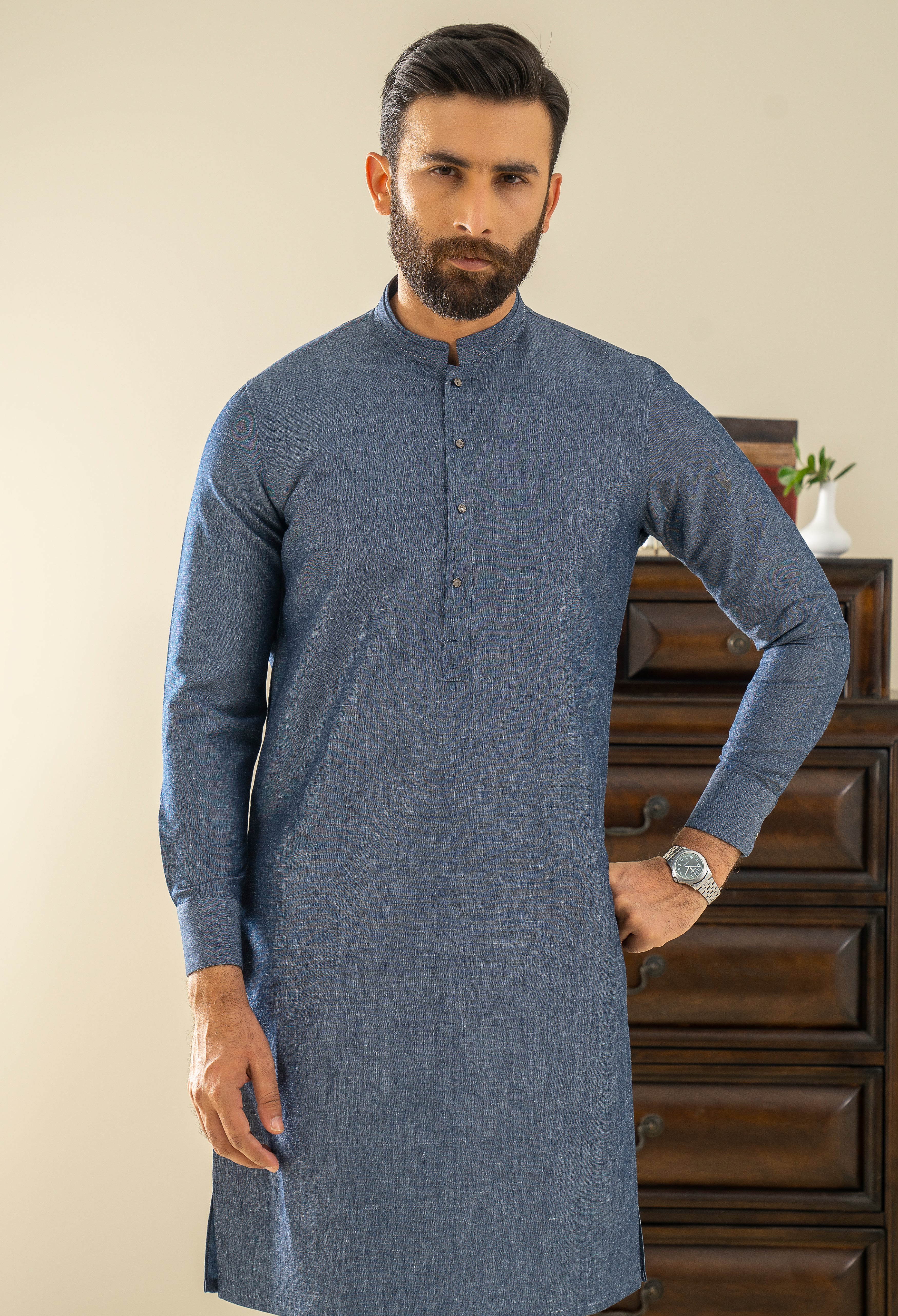 Navy Blue Detailing Kurta Pajama - Image 6