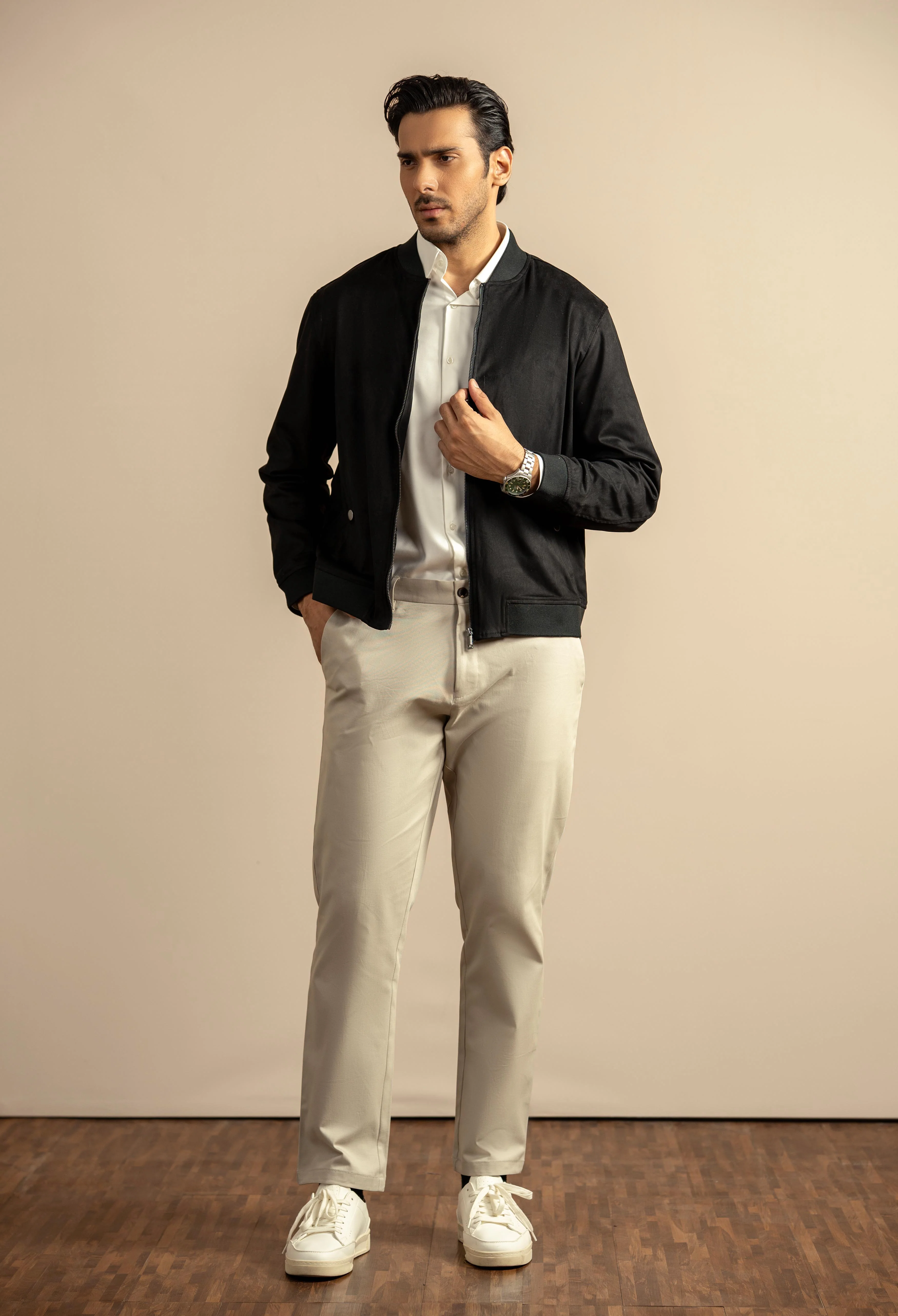Night Black Suede Bomber Jacket - Image 4