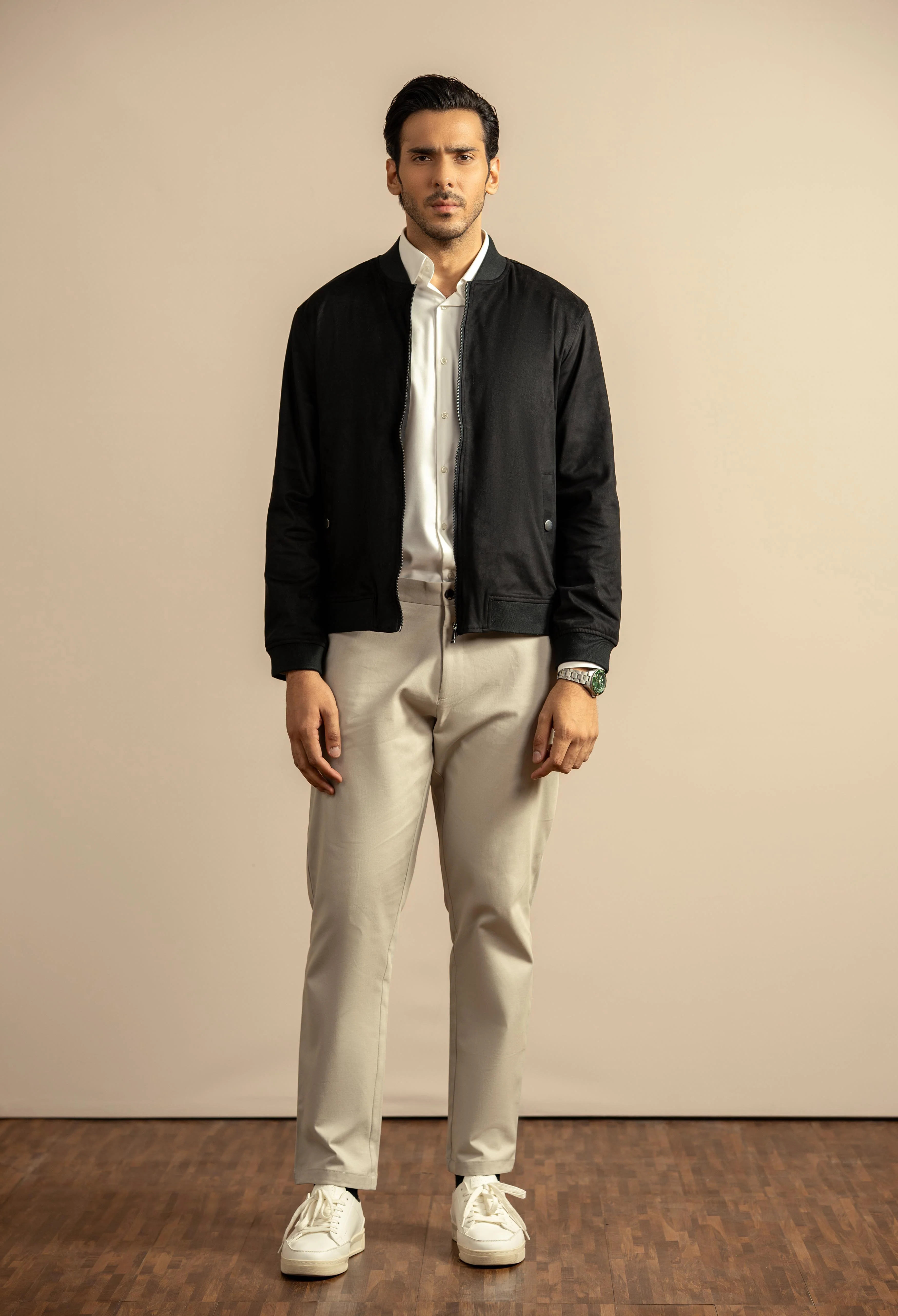 Night Black Suede Bomber Jacket - Image 6