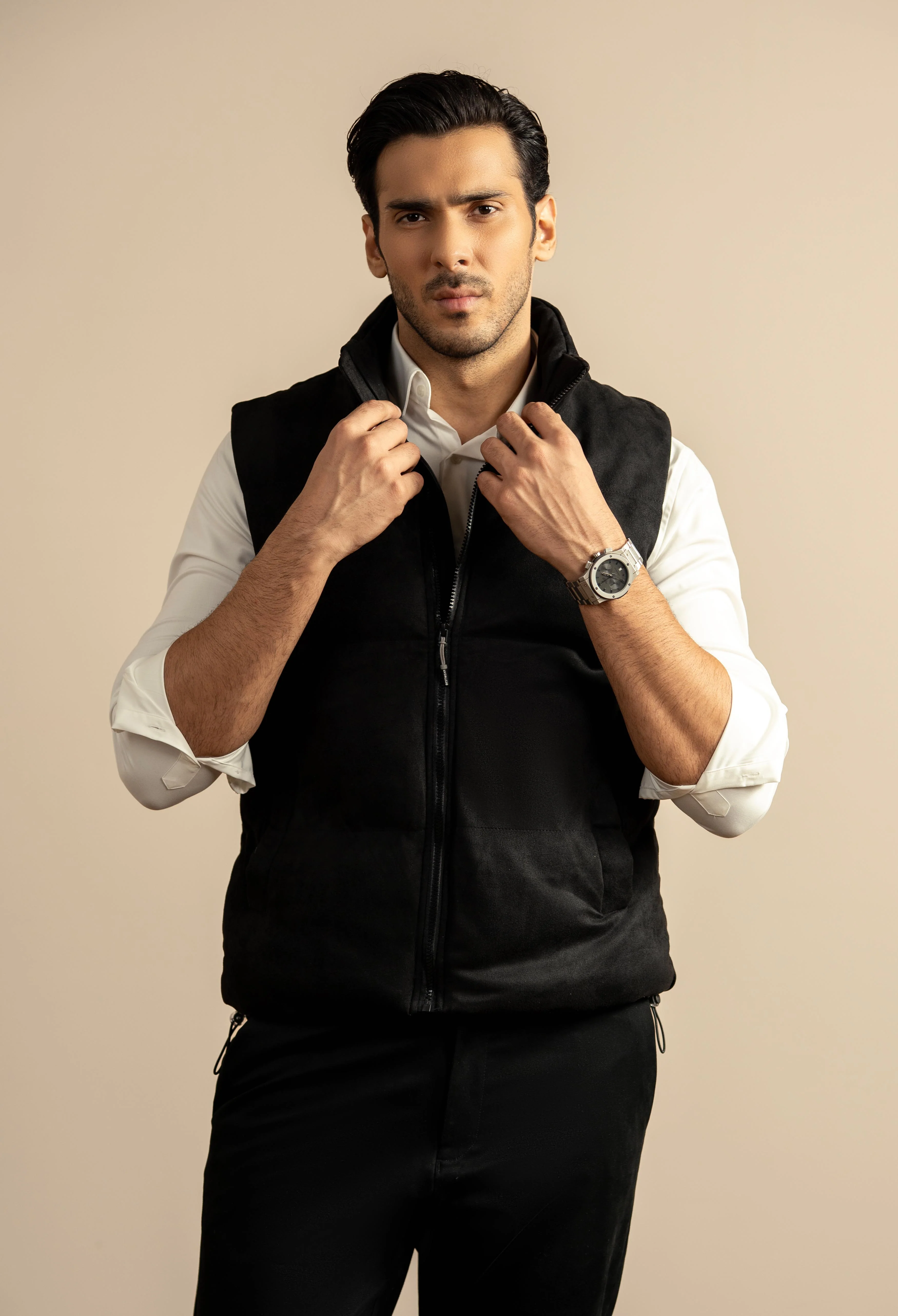 Night Black Suede Puffer Jacket - Image 3