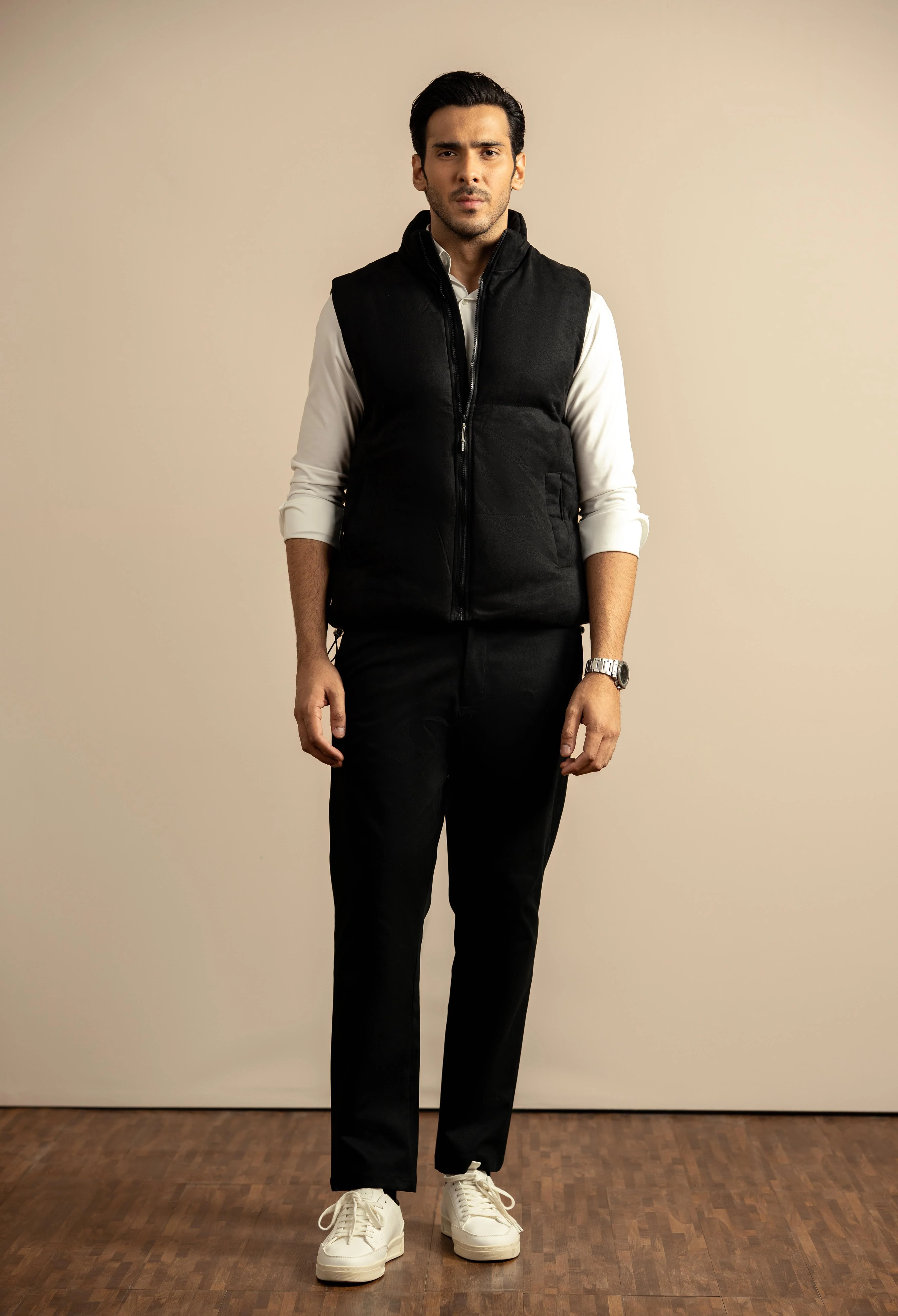 Night Black Suede Puffer Jacket - Image 4